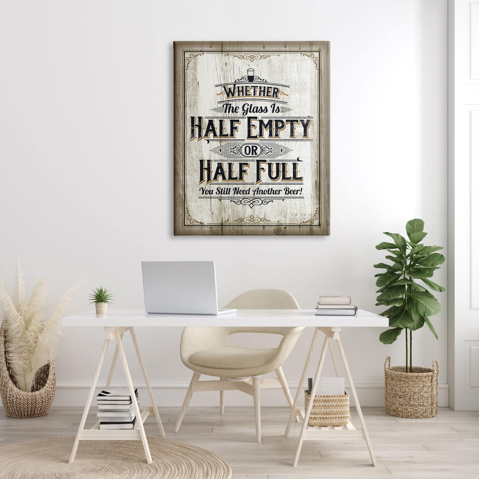 Stupell Industries Half Empty Beer Sign Bar Room Word Design Canvas Wall Art