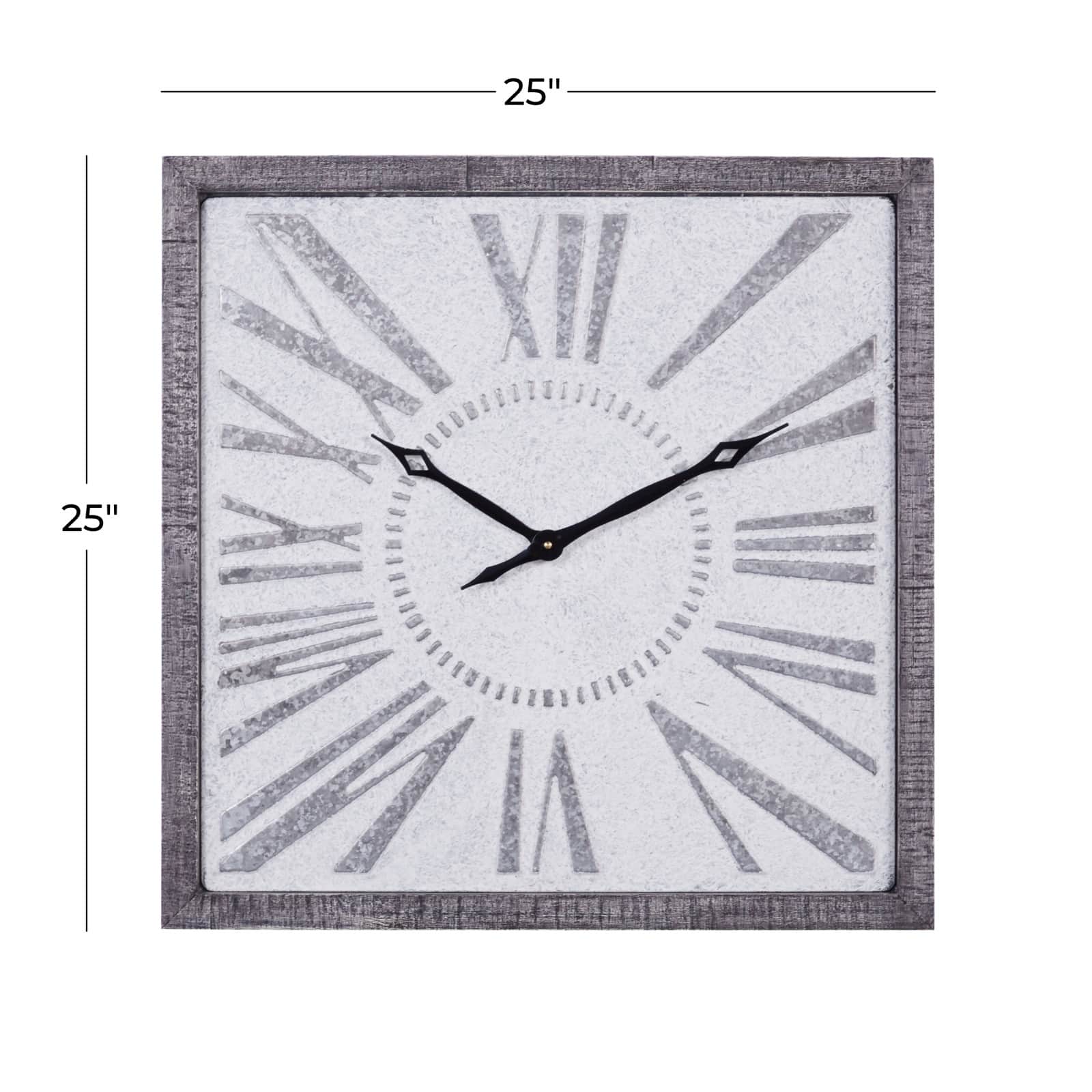 Grey Farmhouse Metal Wall Clock, 25" x 25"