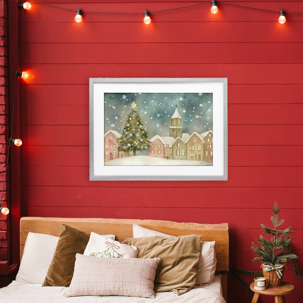 Stupell Industries Christmas Village Snowfall Framed Print Under Glass Wall Art