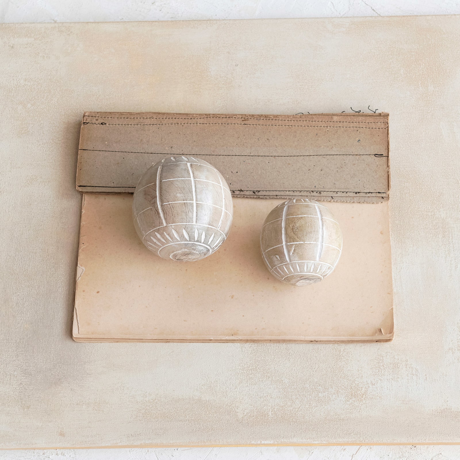 Hello Honey® 4" Beige Hand-Carved Mango Wood Ball Décor