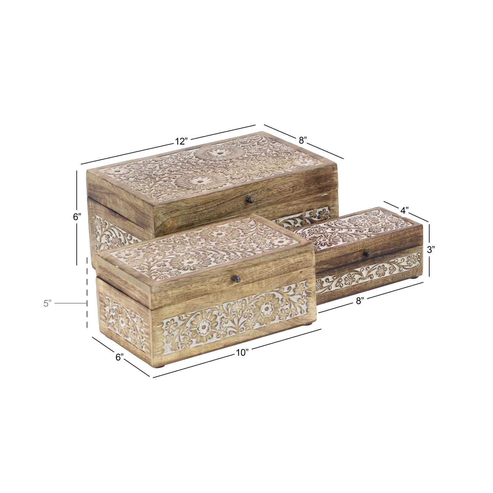 Tan Mango Wood Natural Box Set, 8", 10" & 12"