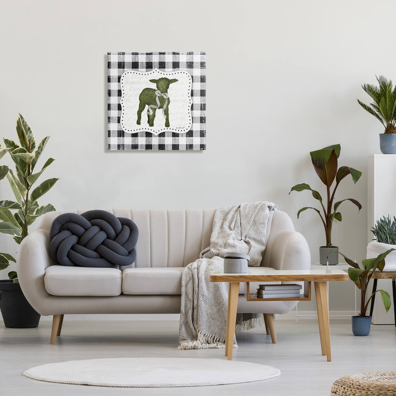 Stupell Industries Seasonal Easter Baby Calf Spring Tartan Pattern Canvas Wall Art