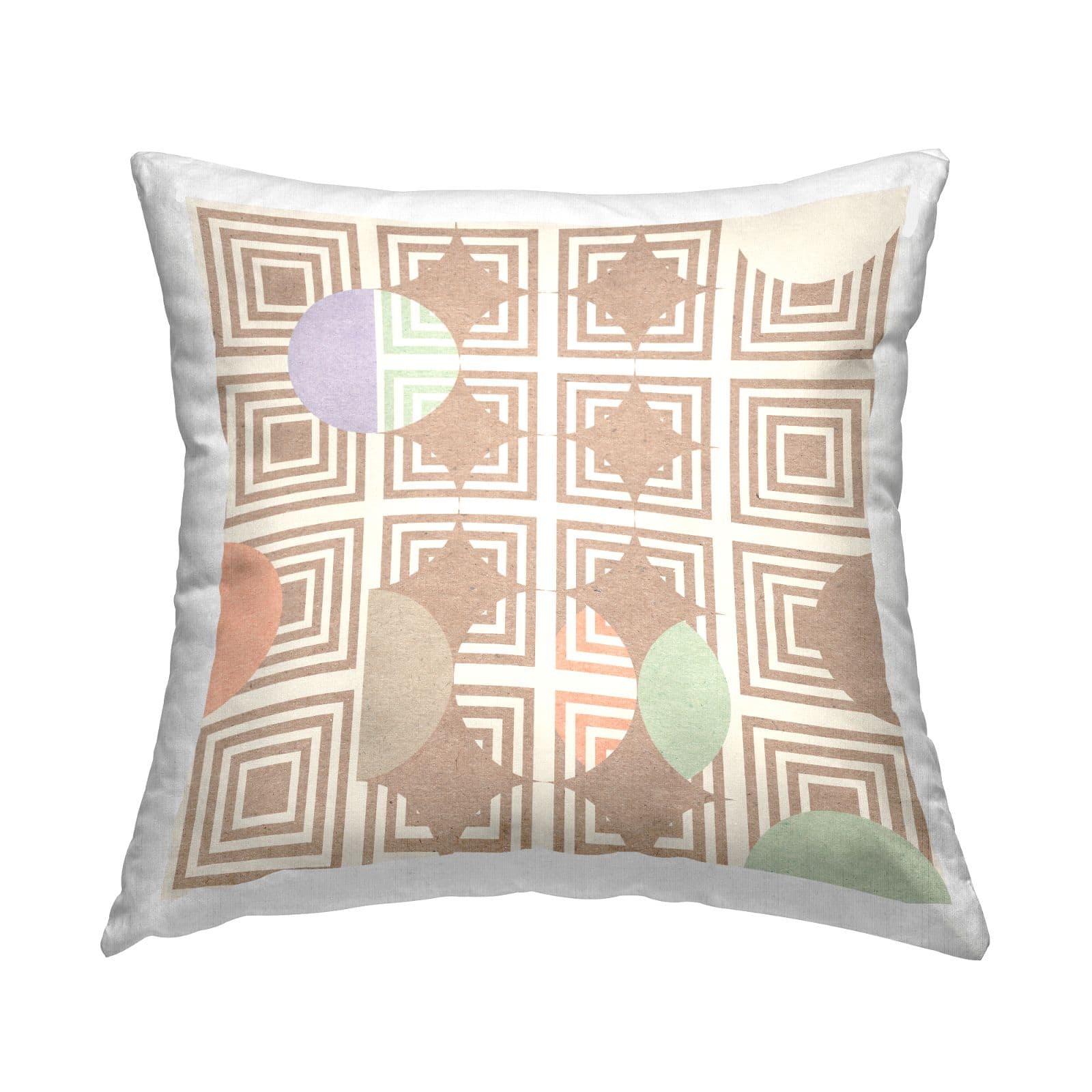 Stupell Industries Modern Beige Geometric Shapes Overlapping Squares Diamond Throw Pillow, 18" x 18"