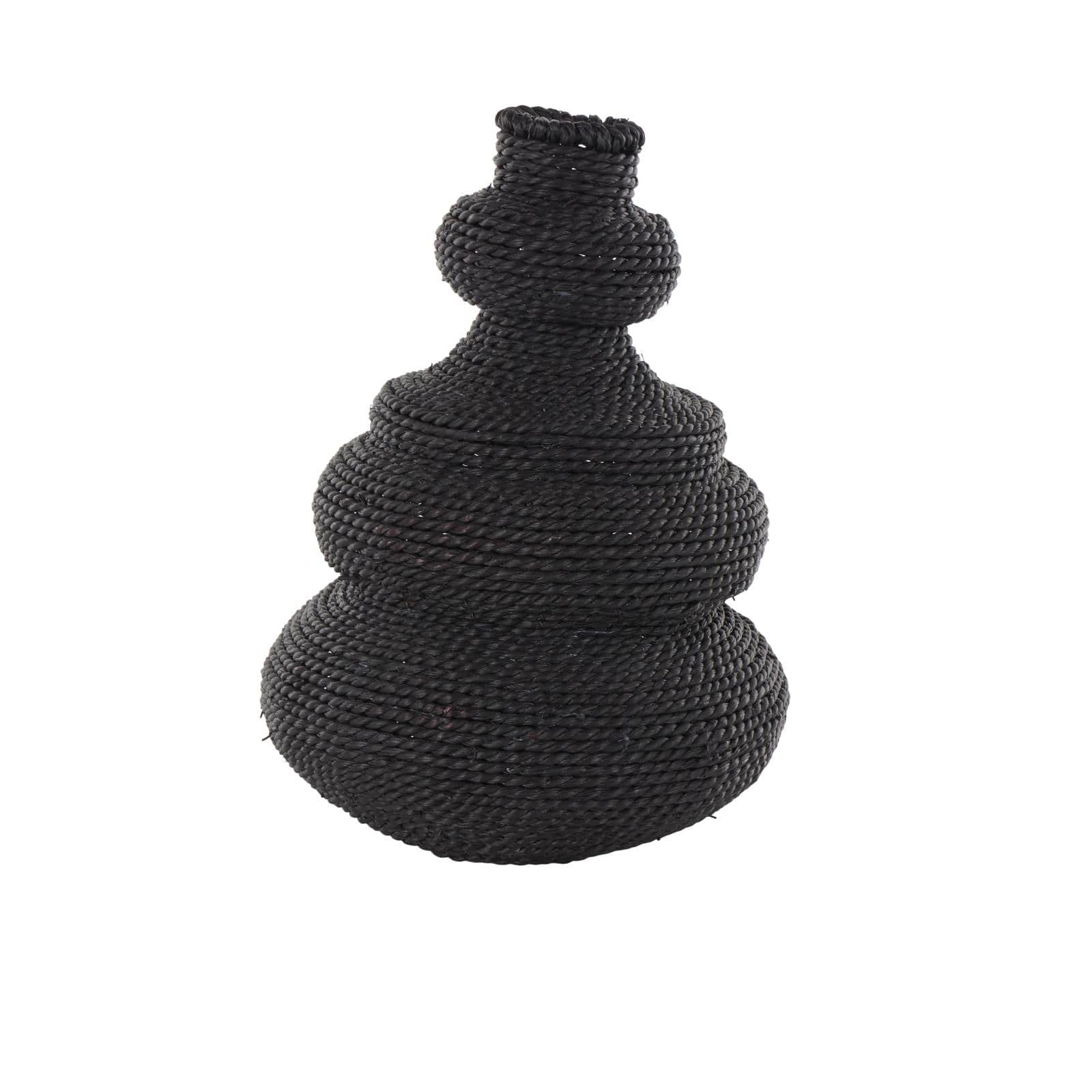 14" Black Seagrass Handmade Woven Bubble Decorative Vase with Abstract Bubble Shape
