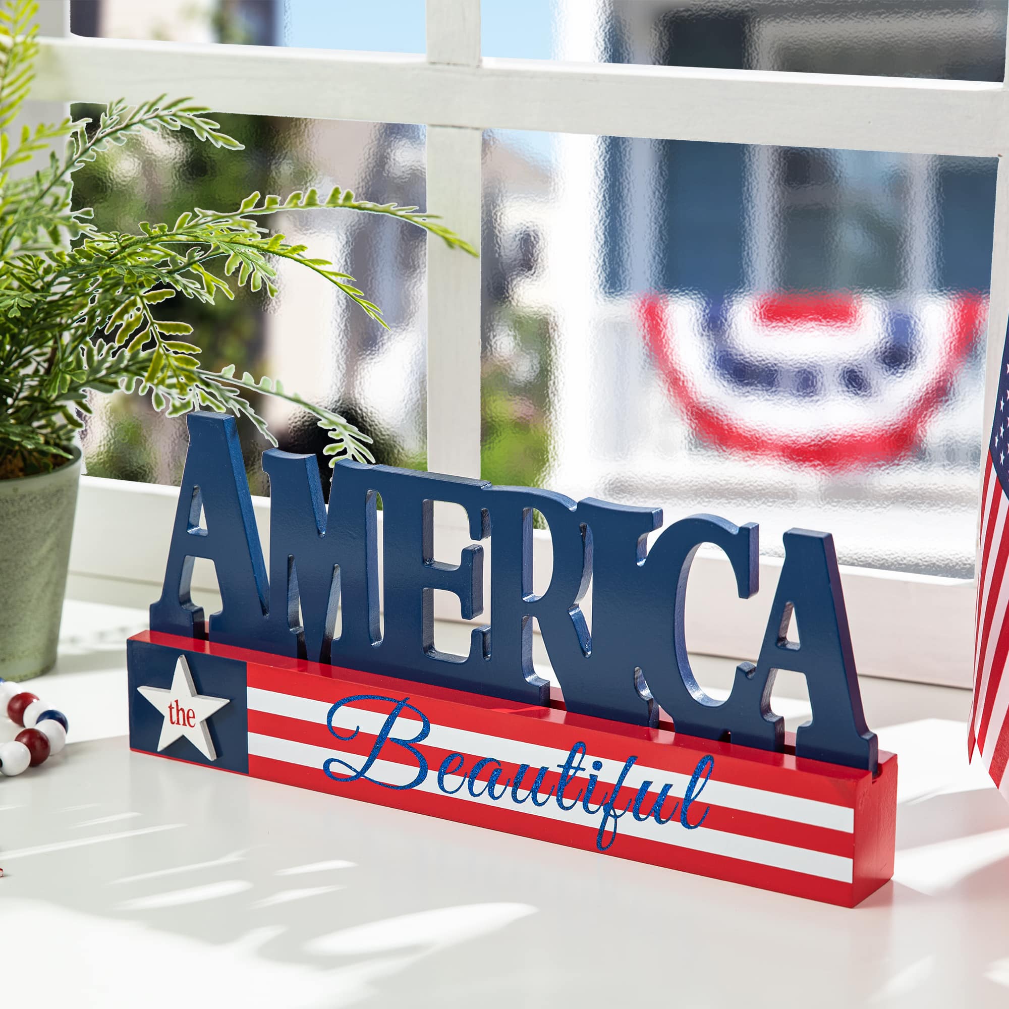 Glitzhome® 14" Wide America the Beautiful Tabletop Décor