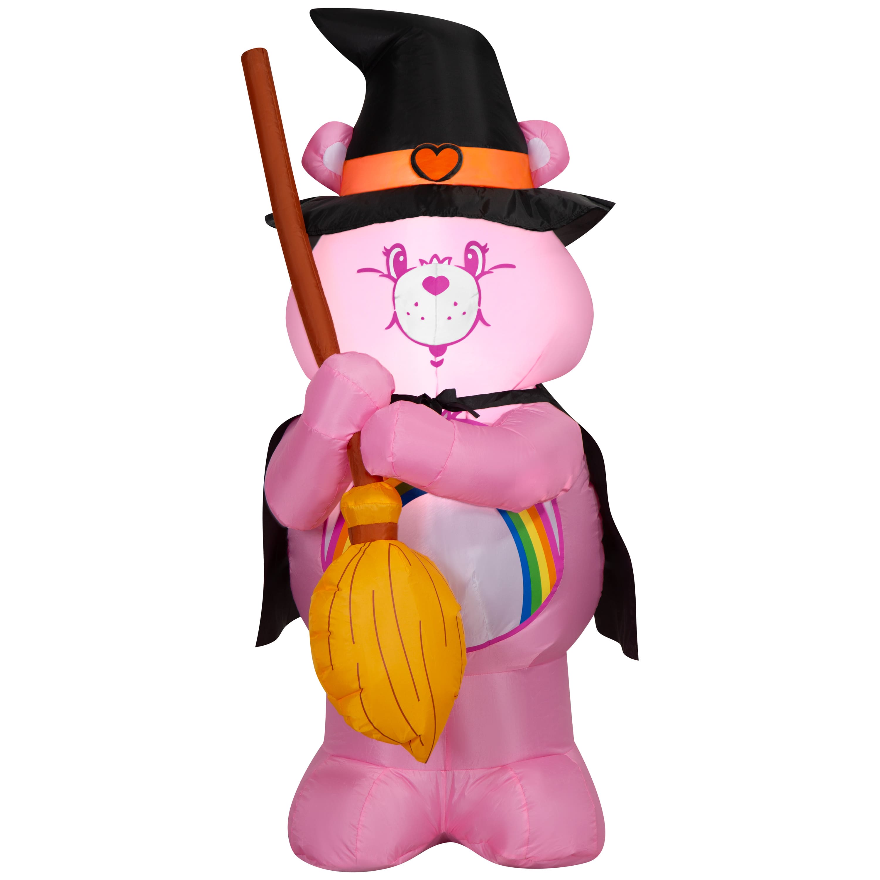 3.5ft. Airblown® Inflatable Lighted Care Bears Cheer Bear Halloween Witch with Broom Yard Décor