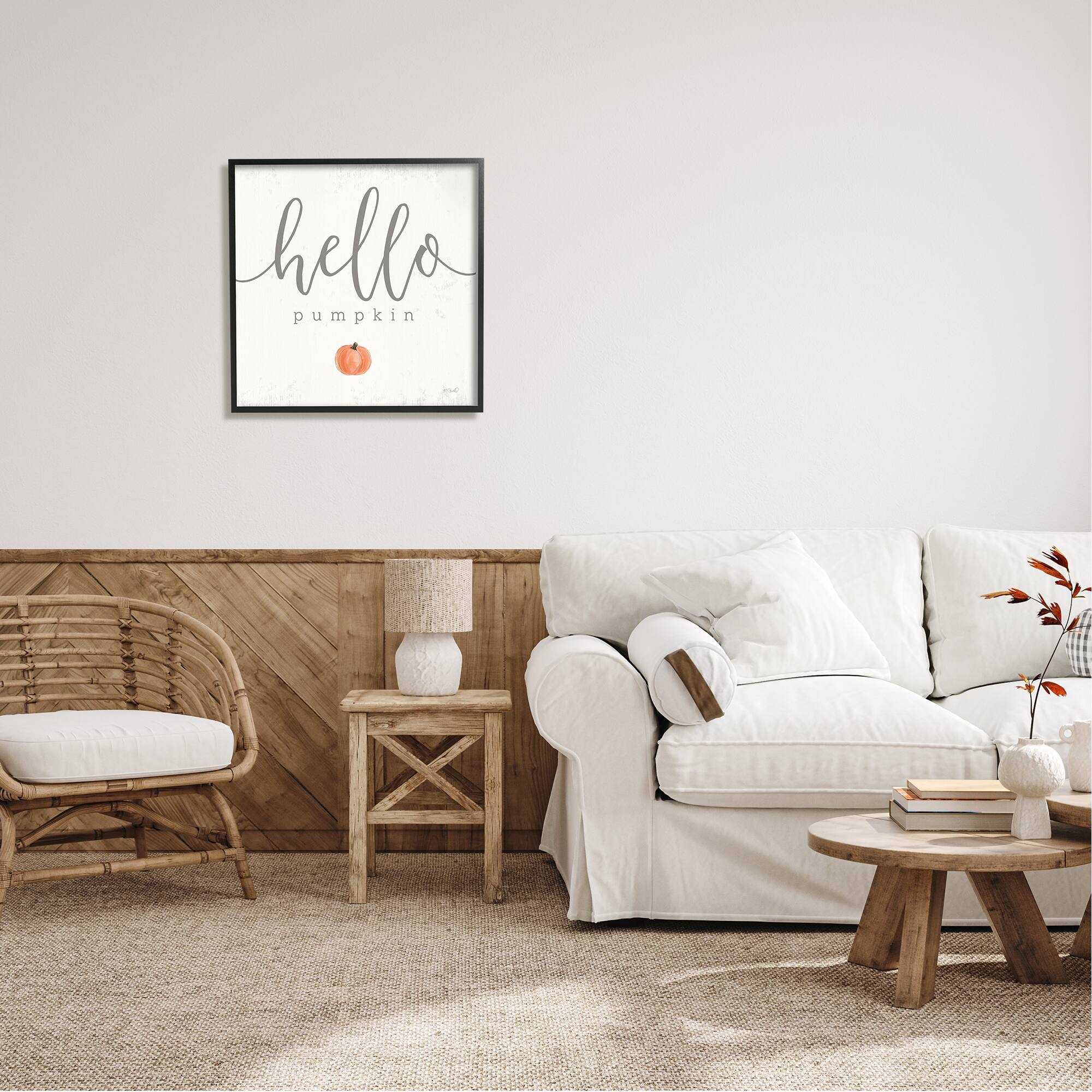 Stupell Industries Hello Pumpkin Fall Greeting Framed Giclee Art