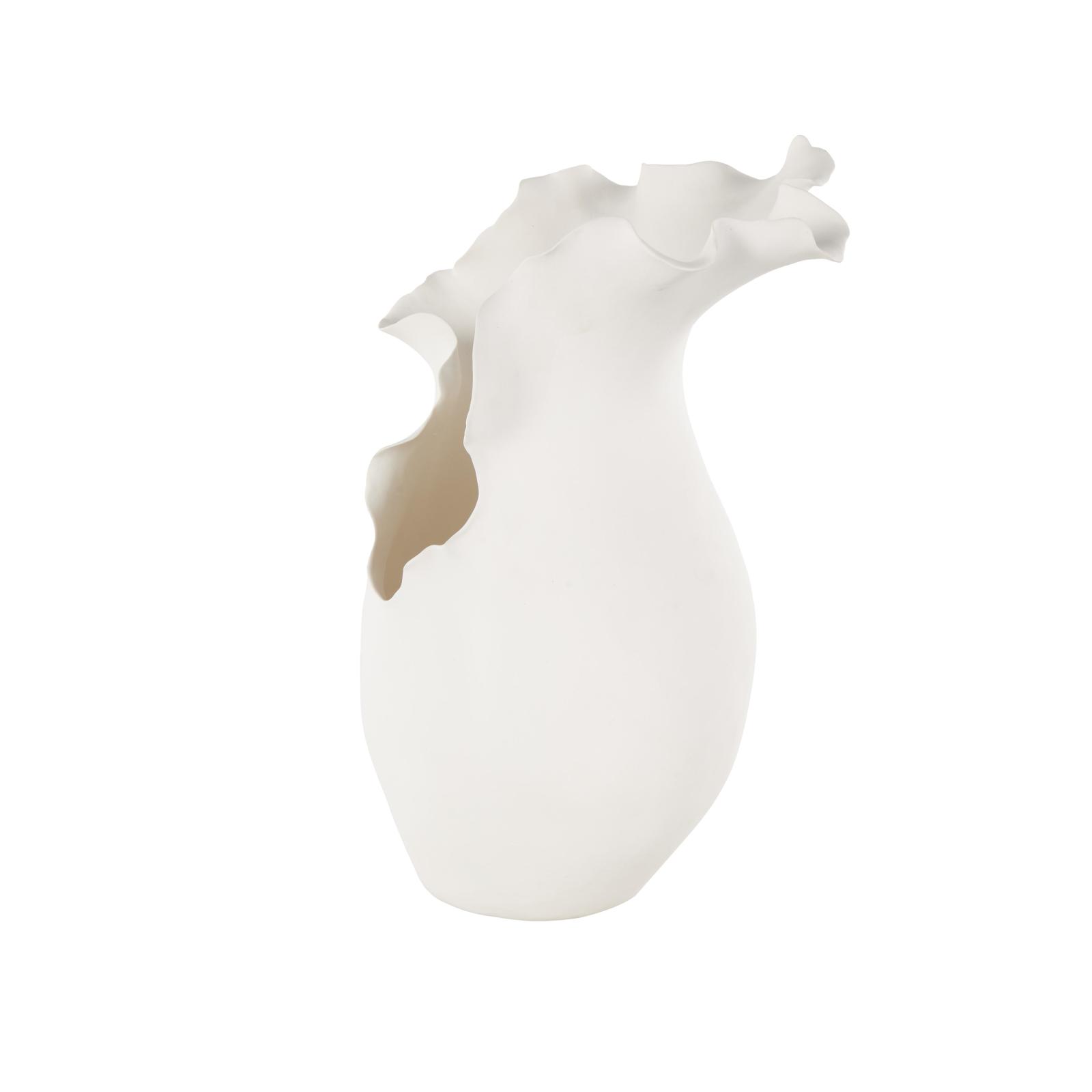 14.75" White Ceramic Abstract Floral Inspired Vase with Wavy Edge