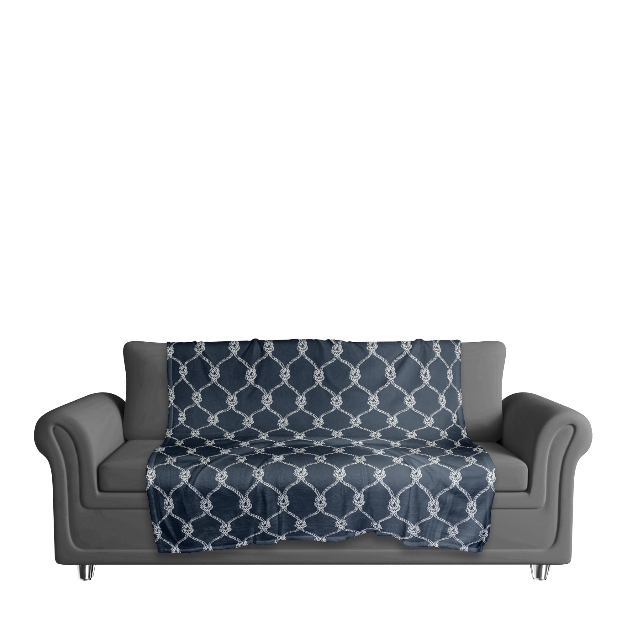 Navy Blue Nautical Knots Coral Fleece Blanket