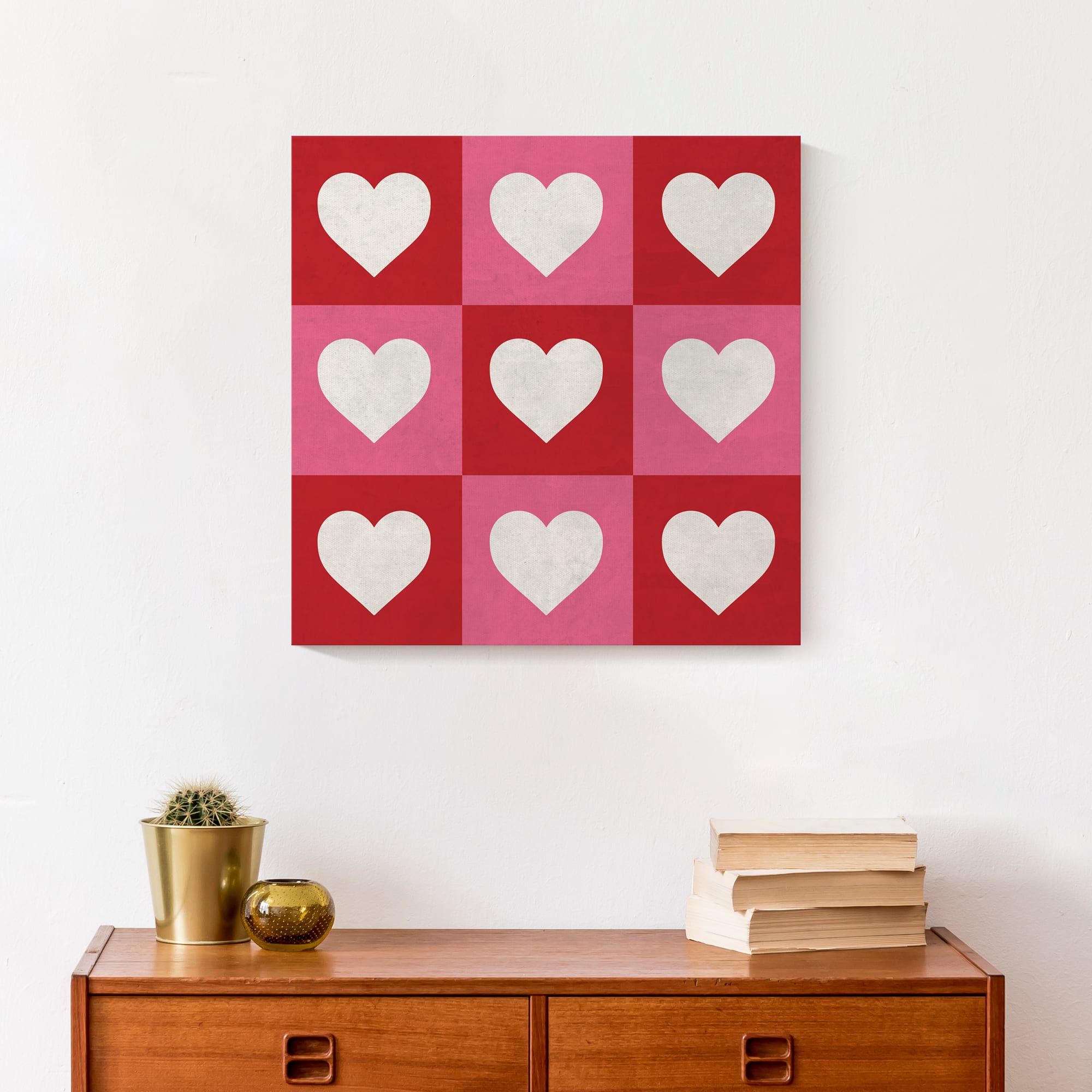 Heart Checker Pattern Canvas Wall Art