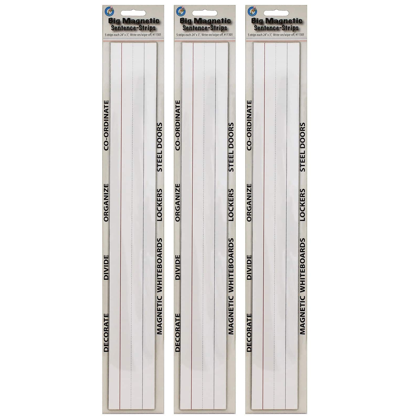 Ashley Productions 3" x 24" Snow White Big Magnetic Sentence Strips, 3 Packs of 5