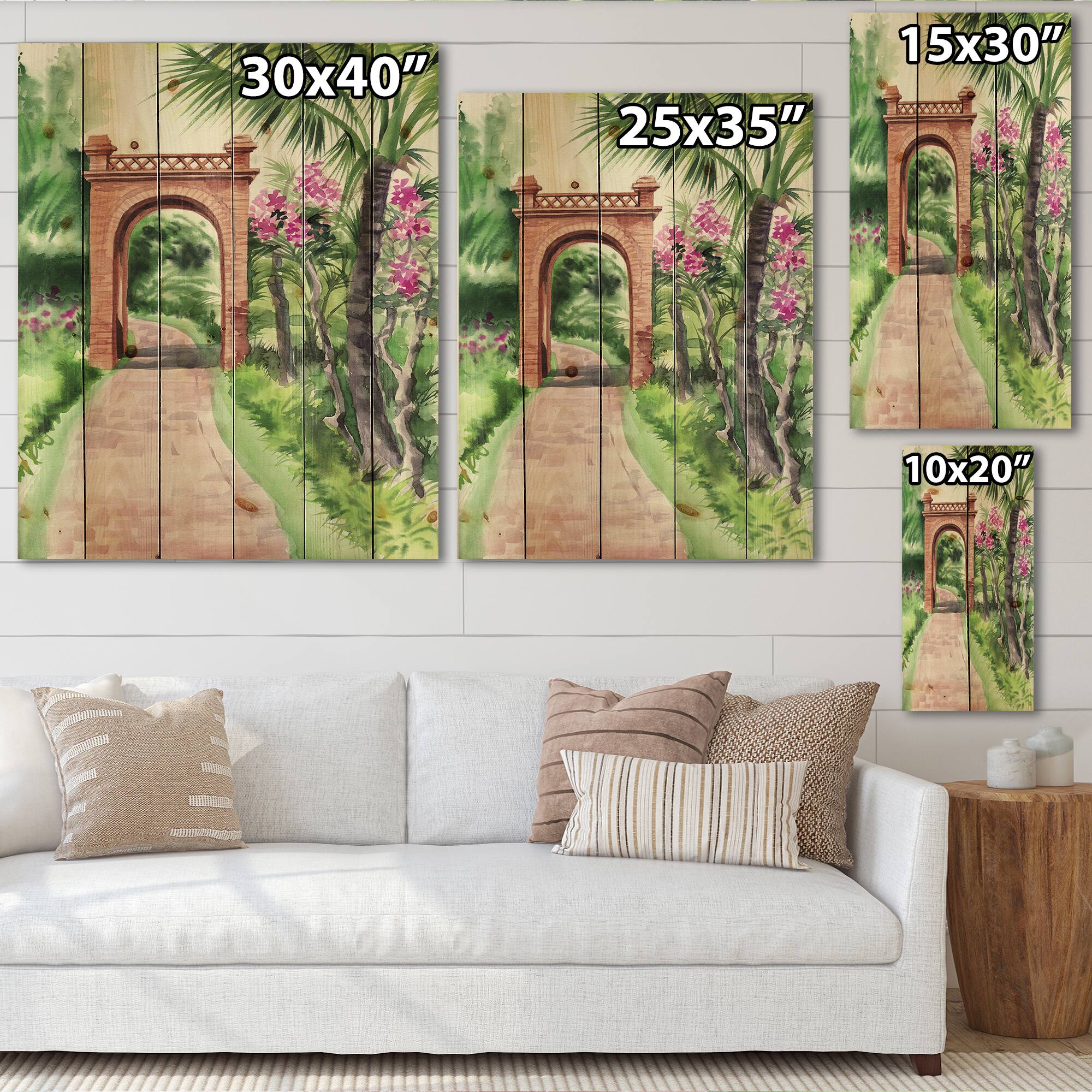 Designart - Traditional Gate In Tropical Oasis - Tropical Print on Natural Pine Wood