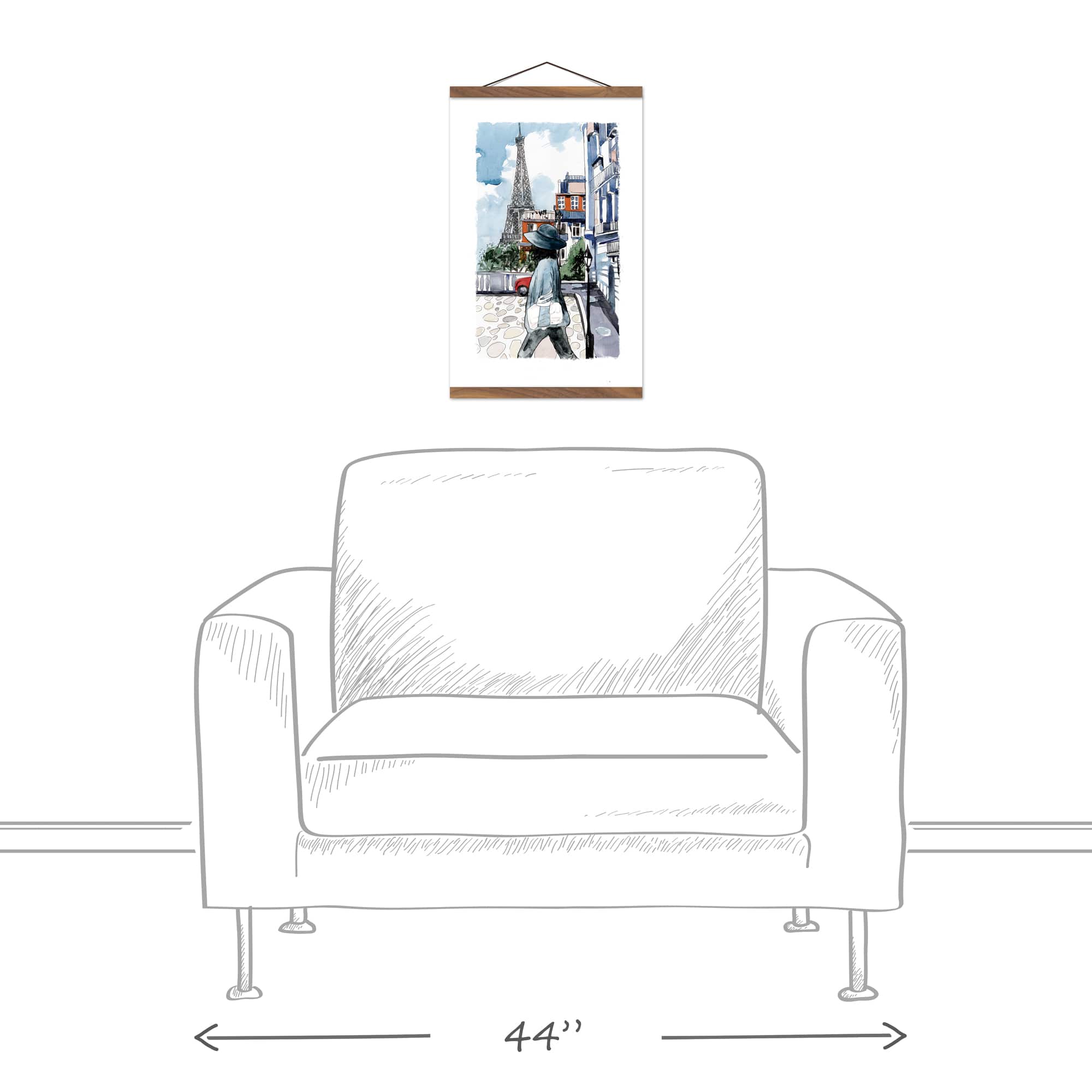 Parisian City Sketch Teak Hanging Canvas