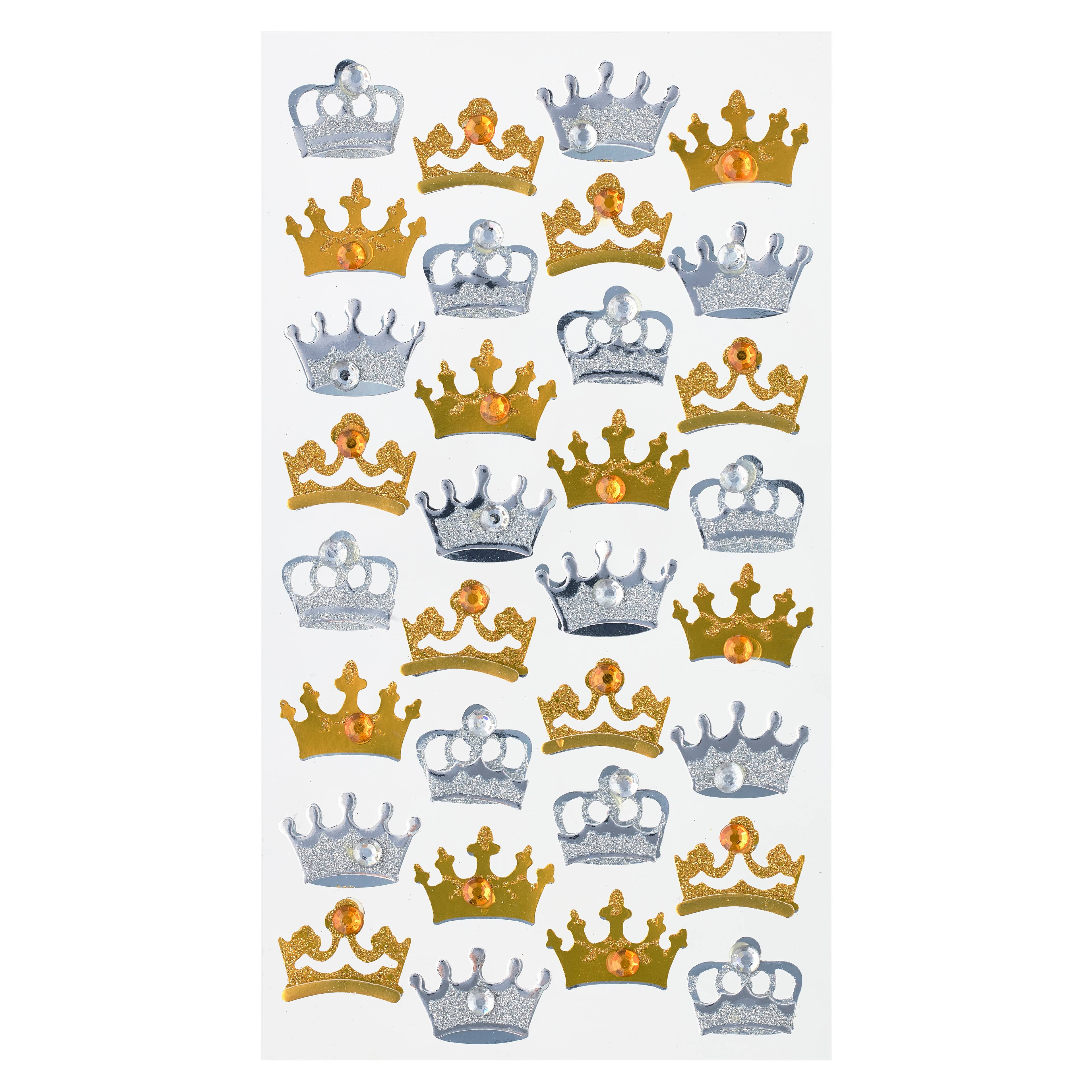 12 Packs: 32 ct. (384 total) Silver & Gold Crown Gemstone Stickers by Recollections™