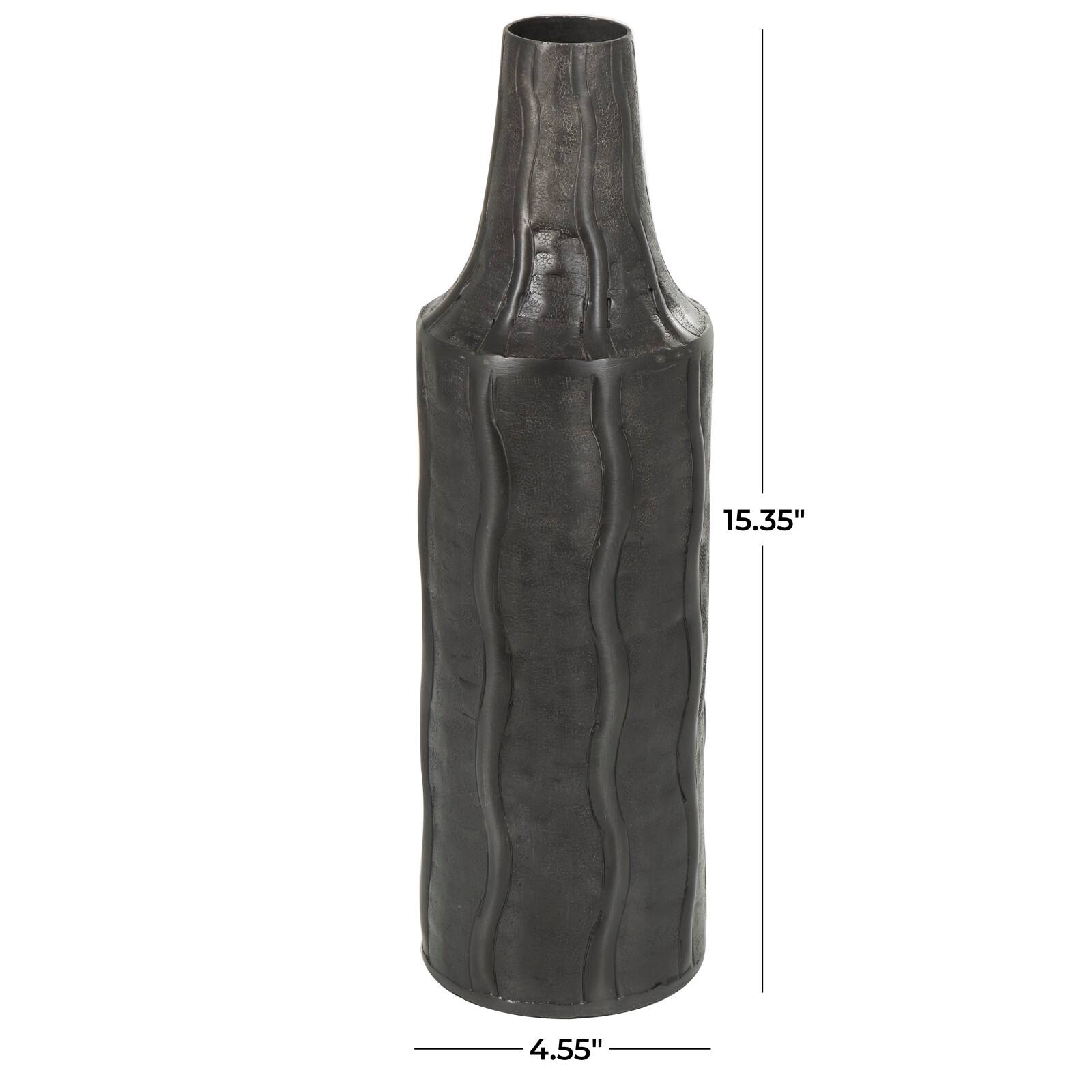 15" Black Metal Snakeskin Inspired Vase with Dimensional Wavy Accents