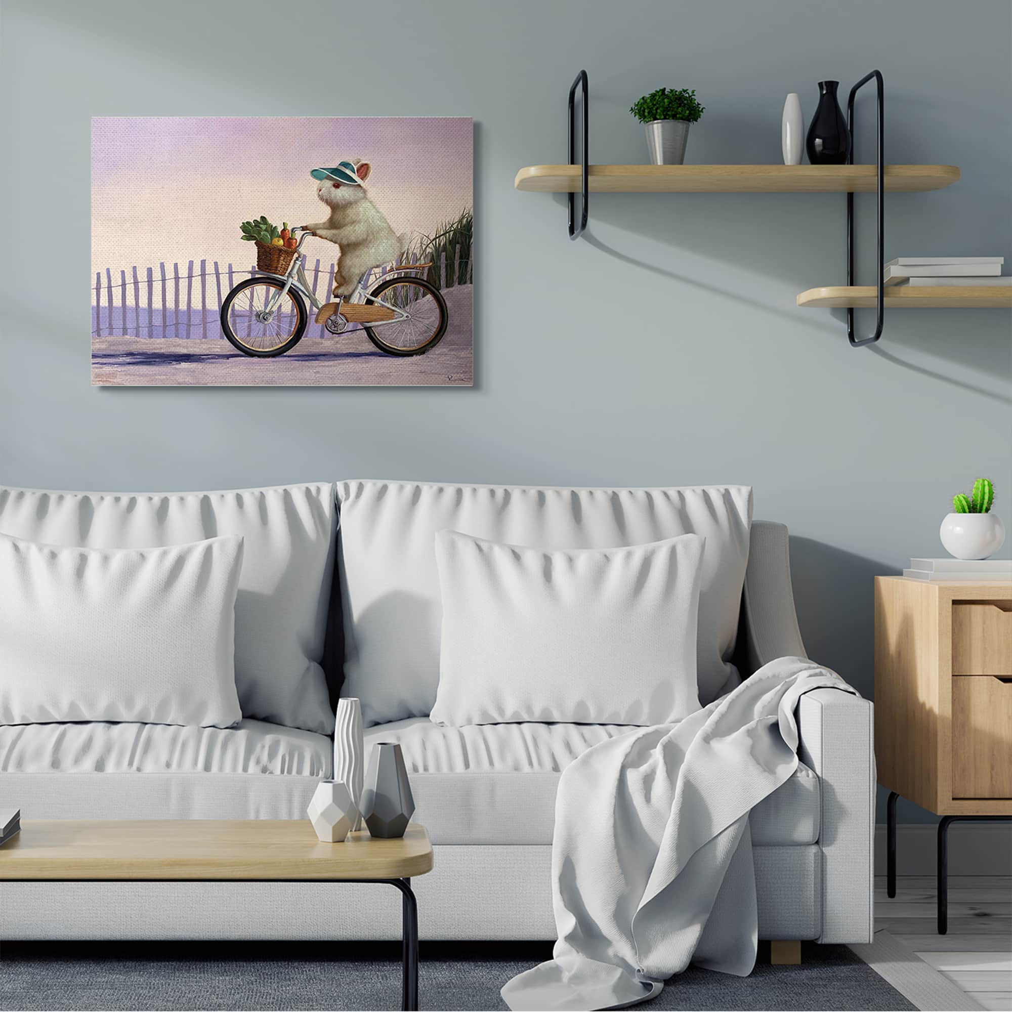 Stupell Industries Bunny Rabbit on Bike by Nautical Beach Canvas Wall Art