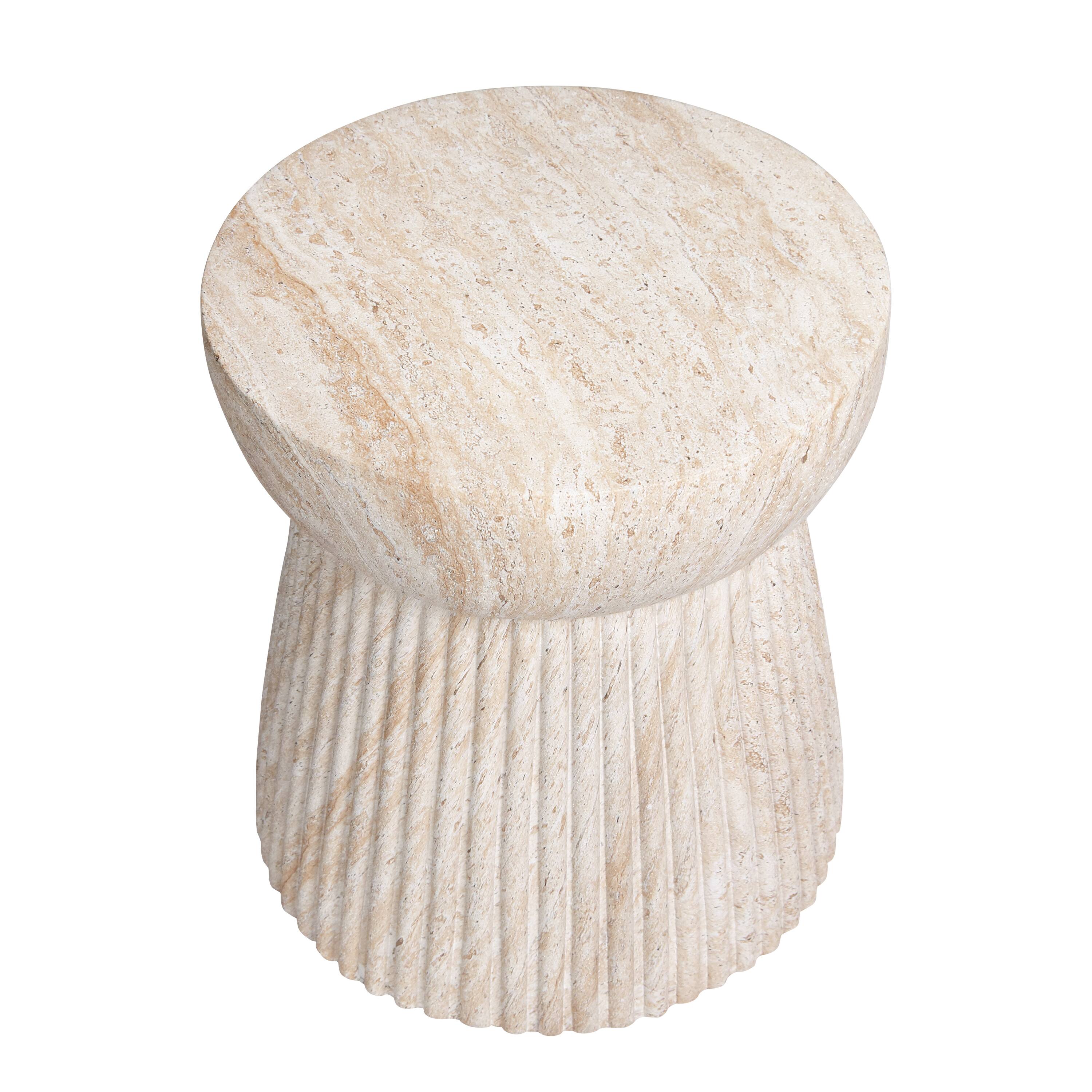Empire Art Direct 17" Fluted Travertine Stone Finish MGO Side Accent Table
