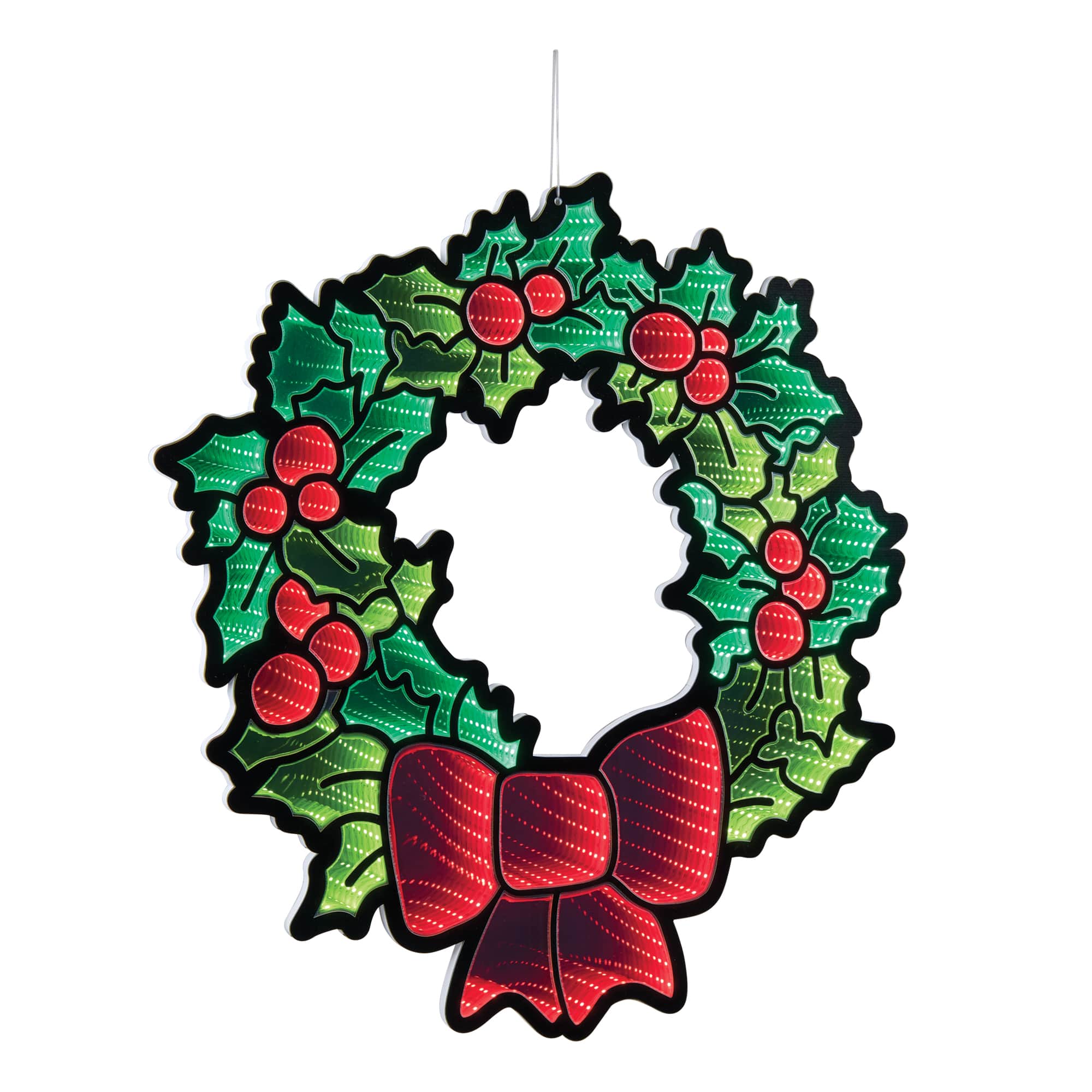 Melrose 25" Hanging Holly Wreath with Bow EkkoLight