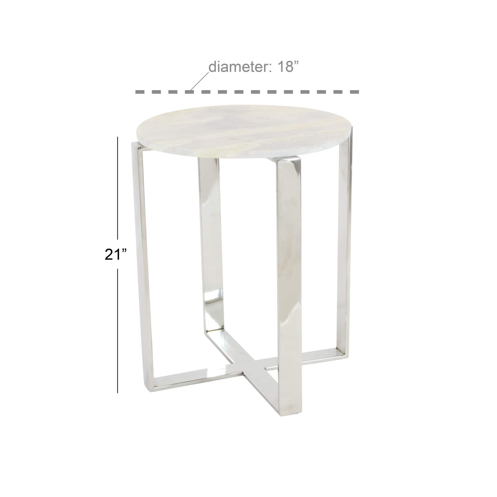 21" White Marble & Stainless Steel Modern Accent Table