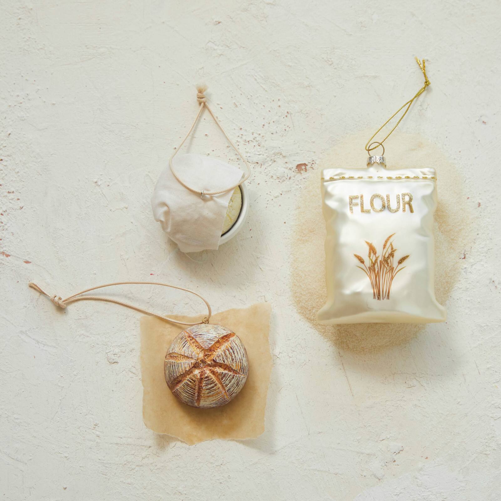 Hello Honey® White & Gold Glittering Gourmet Flour Sack Glass Ornament