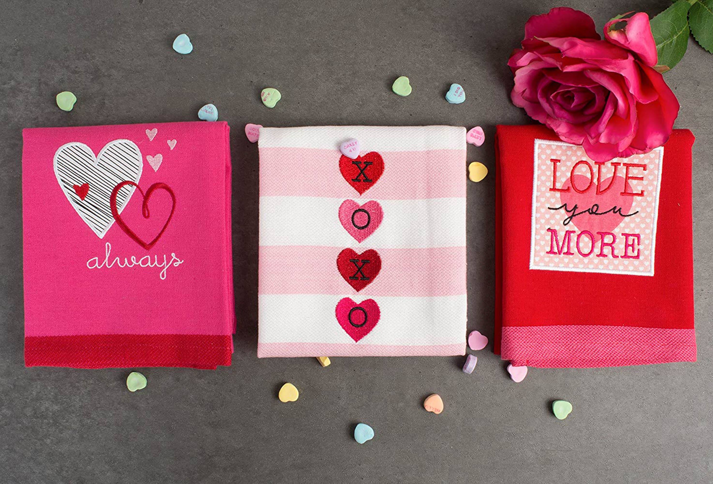 DII® Valentines Day Embroidered Dishtowels, 3ct.