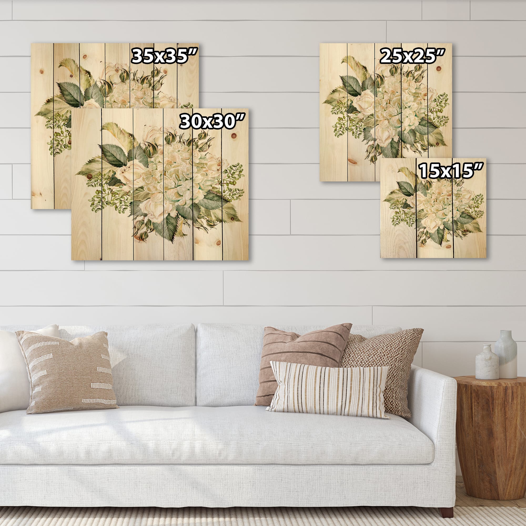 Designart - Beautiful Bouquet With Hudrangea and Roses - Farmhouse Print on Natural Pine Wood