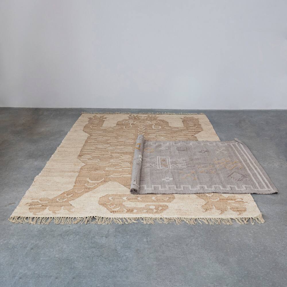 Hello Honey® Natural and Brown Cotton and Jute Rug with Tiger and Tassels, 9ft. x 6ft.