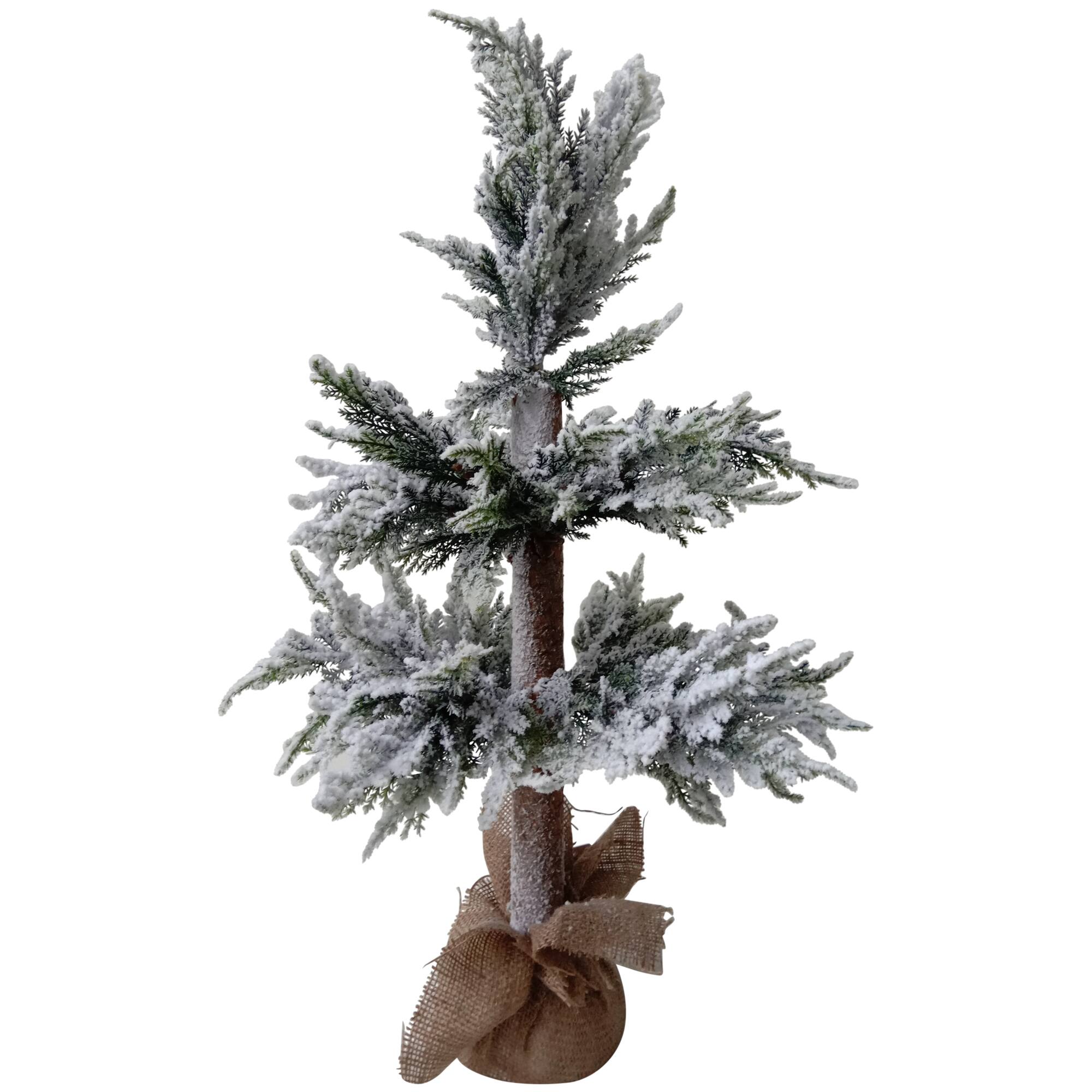 Northlight 27.5" Heavily Flocked Pine Christmas Tree in Natural Jute Base