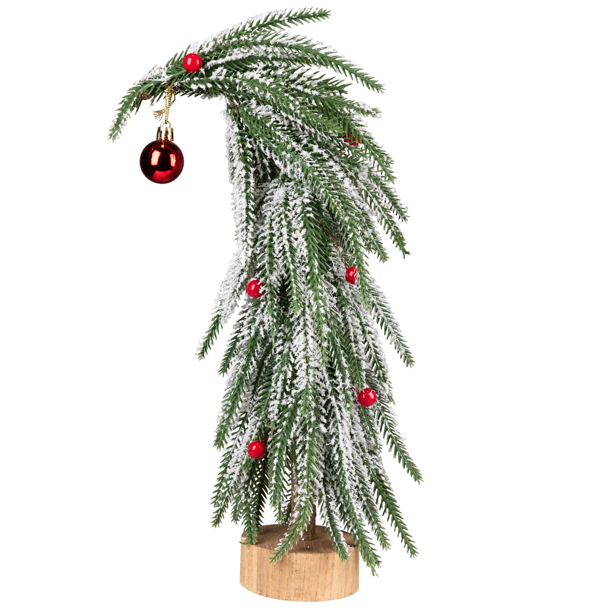 Northlight 15" Unlit Flocked Curved Artificial Christmas Tree with Red Ornaments in Green | Michaels®