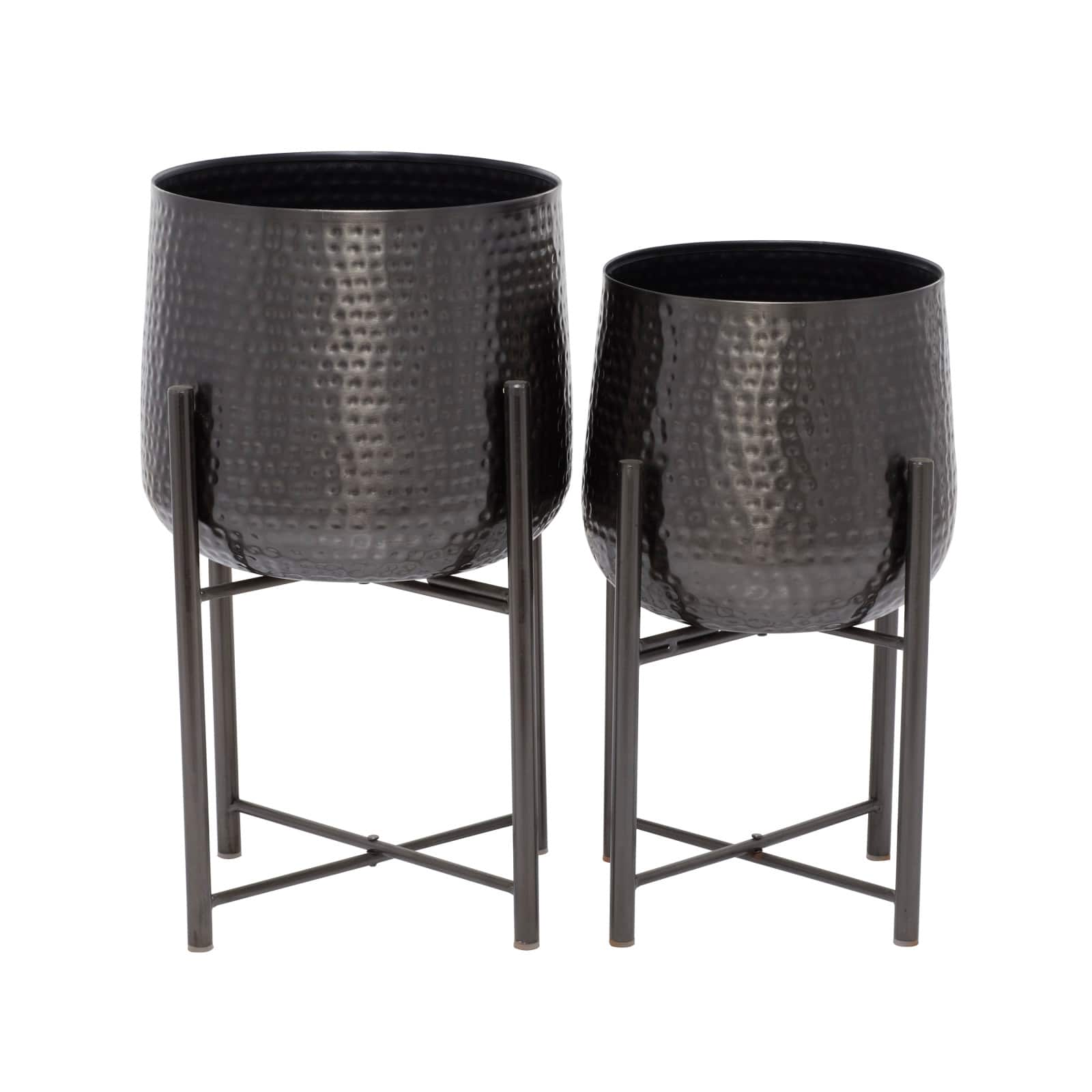 Black Modern Planter, Set of 2" 19", 17"
