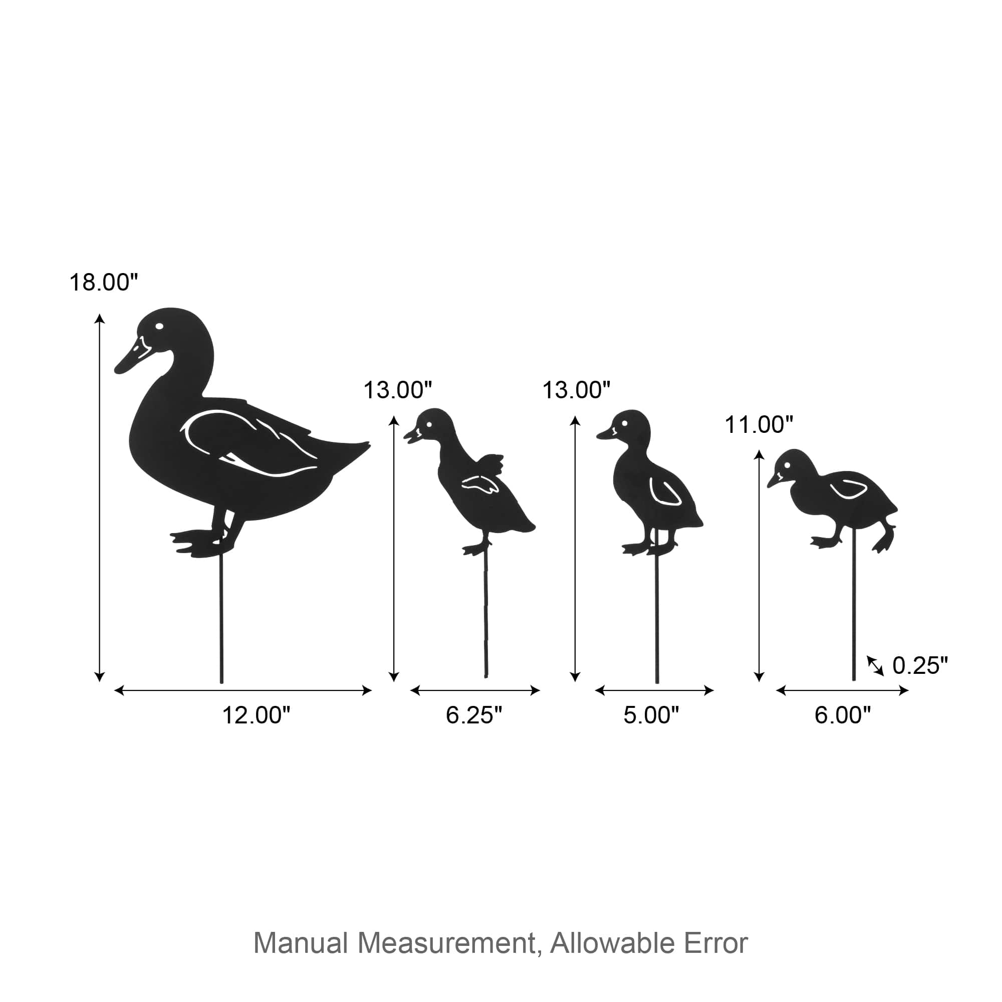 Glitzhome® 18" 2-in-1 Set of 4 Painted Metal Duck Silhouette Garden Picks & Wall Decor