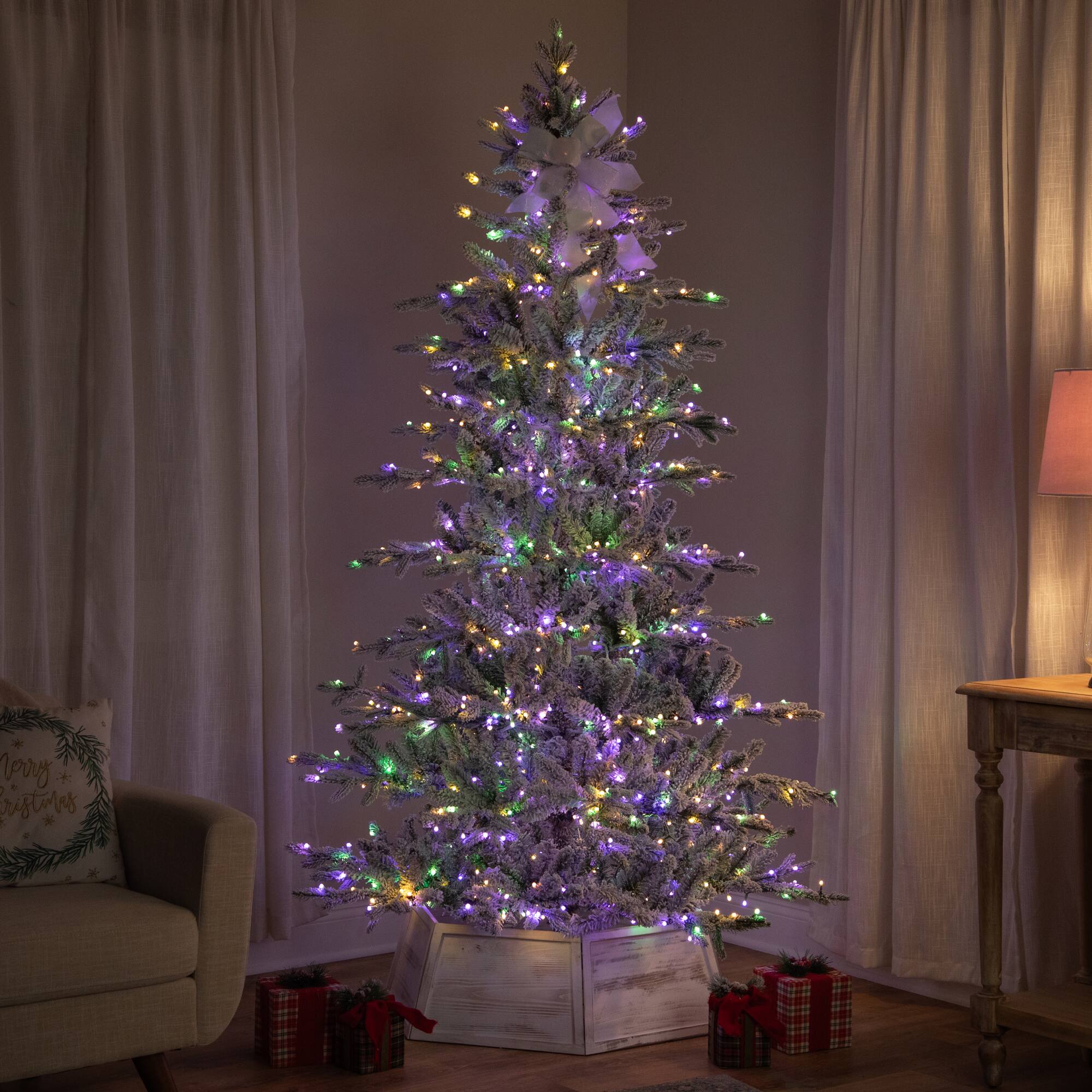 9ft. Pre-Lit Real Touch™ Elite Flocked Calgary Pine IPT Artificial Christmas Tree, Dual Color LED Lights