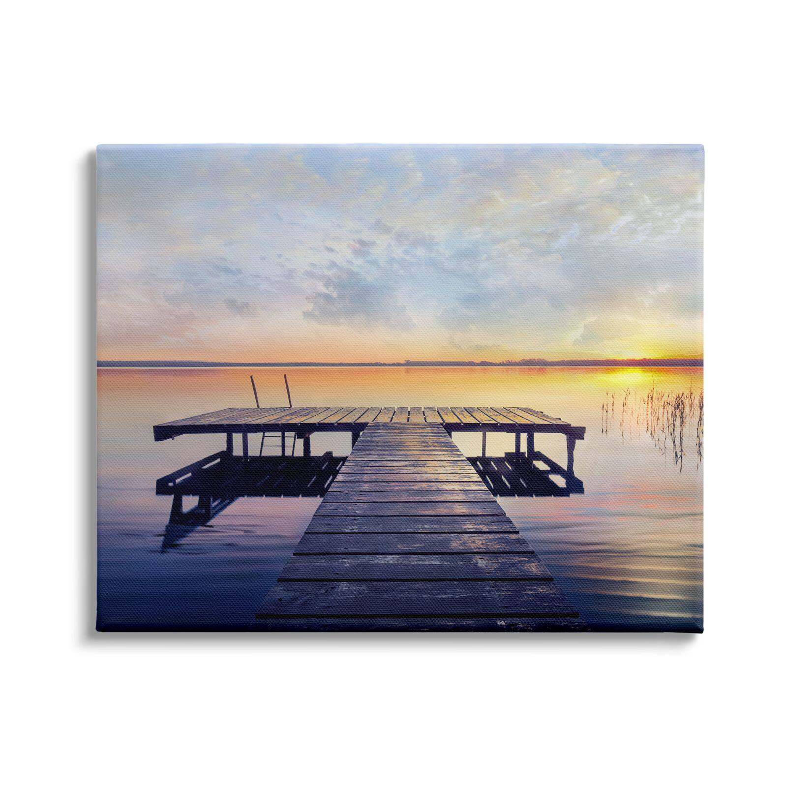 Stupell Industries Tranquil Lake Dock Sunset Nautical Summer Sanctuary Canvas Wall Art