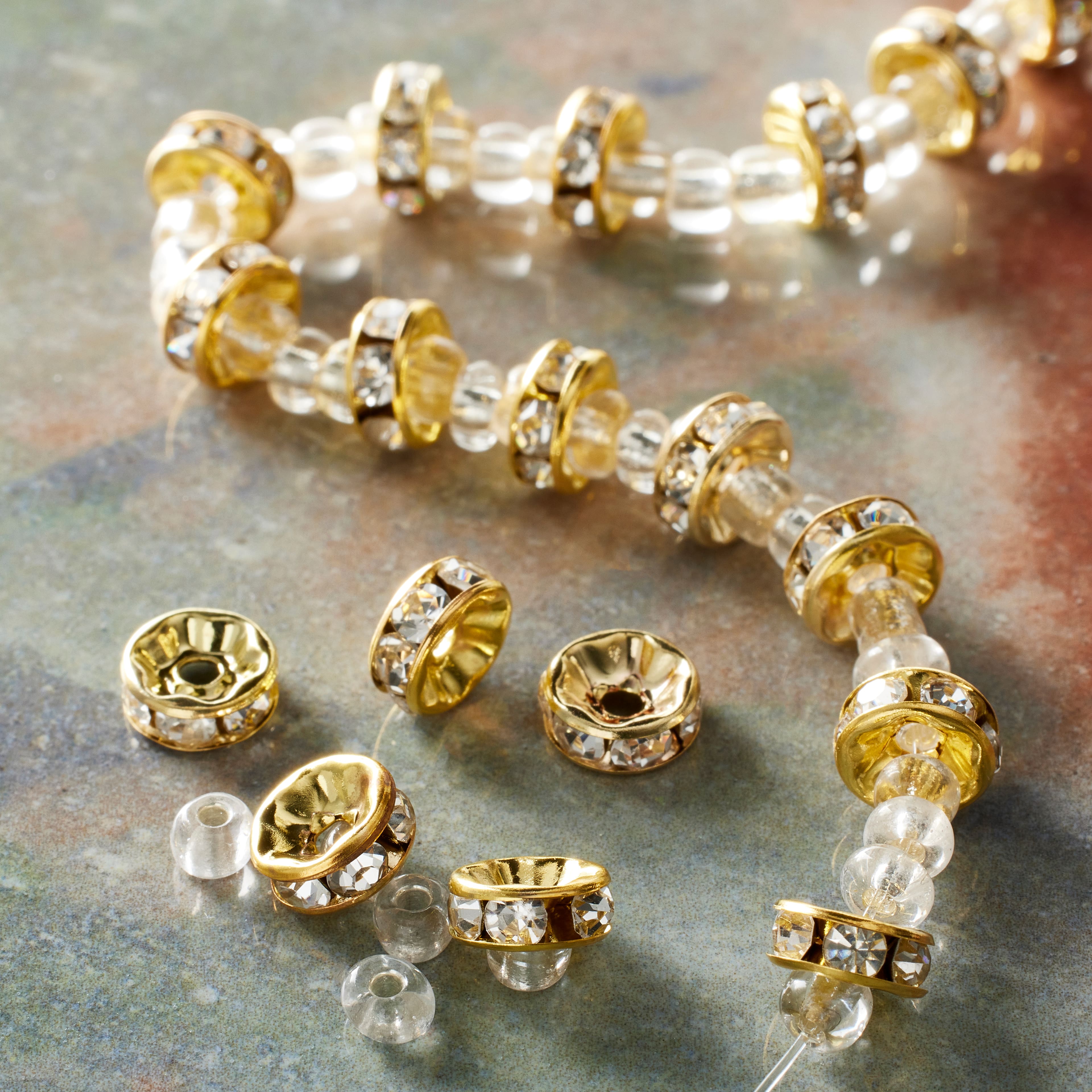 Gold Studded Rhinestone Beads, 8mm by Bead Landing™