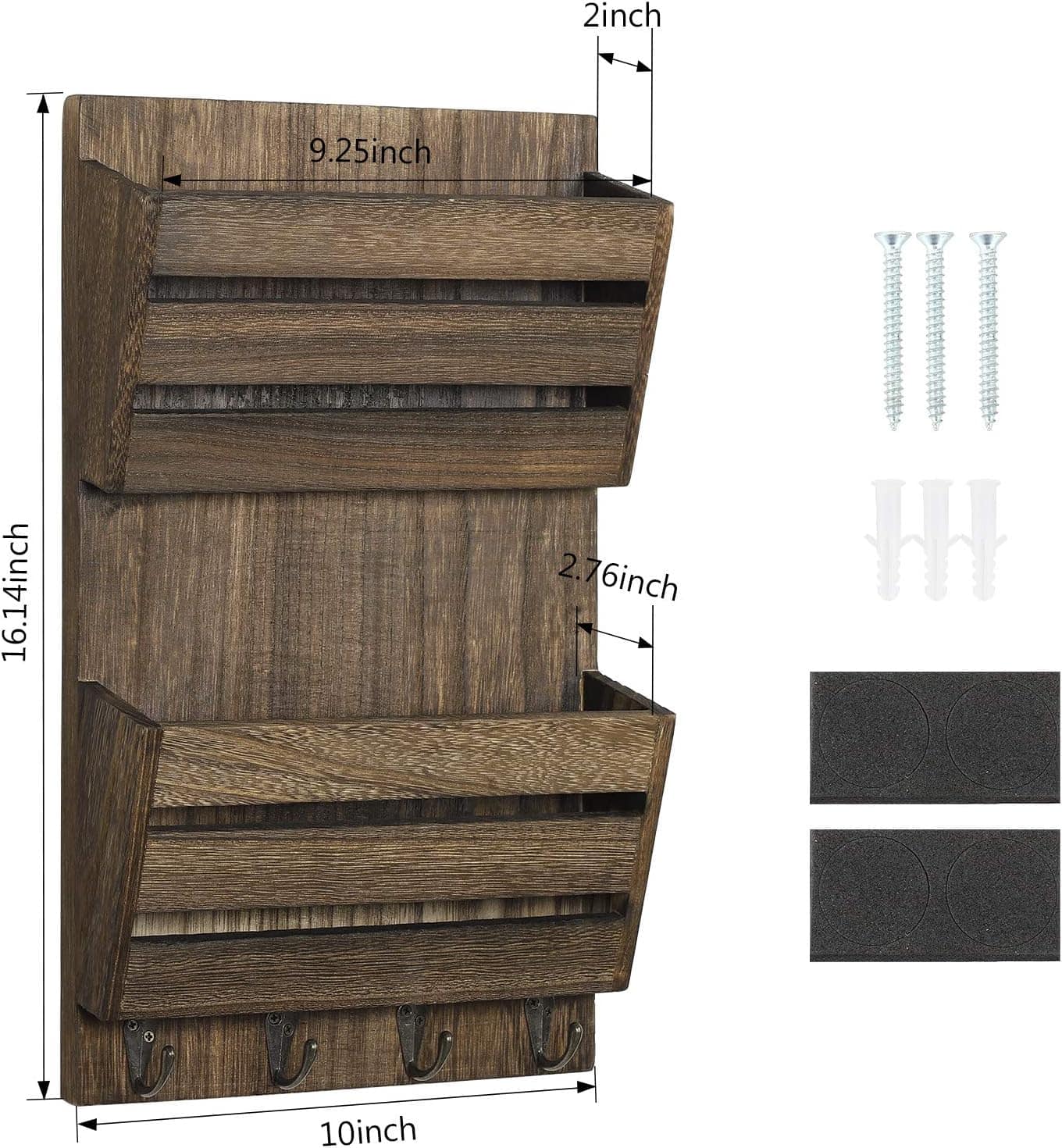 NEX™ Rustic Brown Mail and Key Holder with 4 Hooks