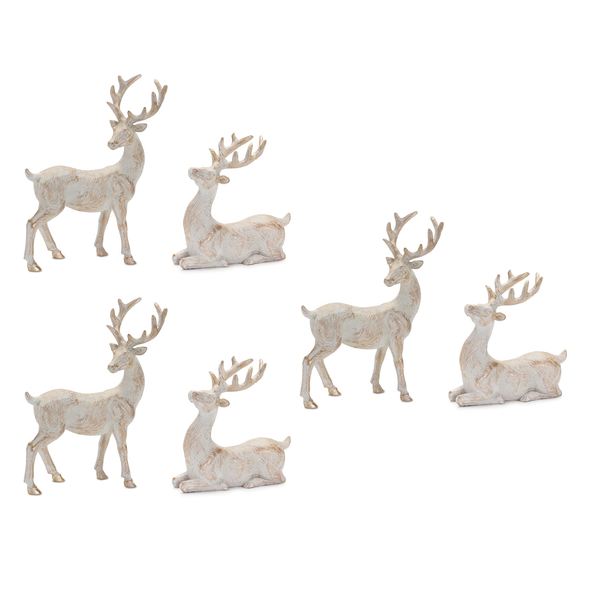 Brushed Gold Holiday Deer Figurine, 3 Packs of 2