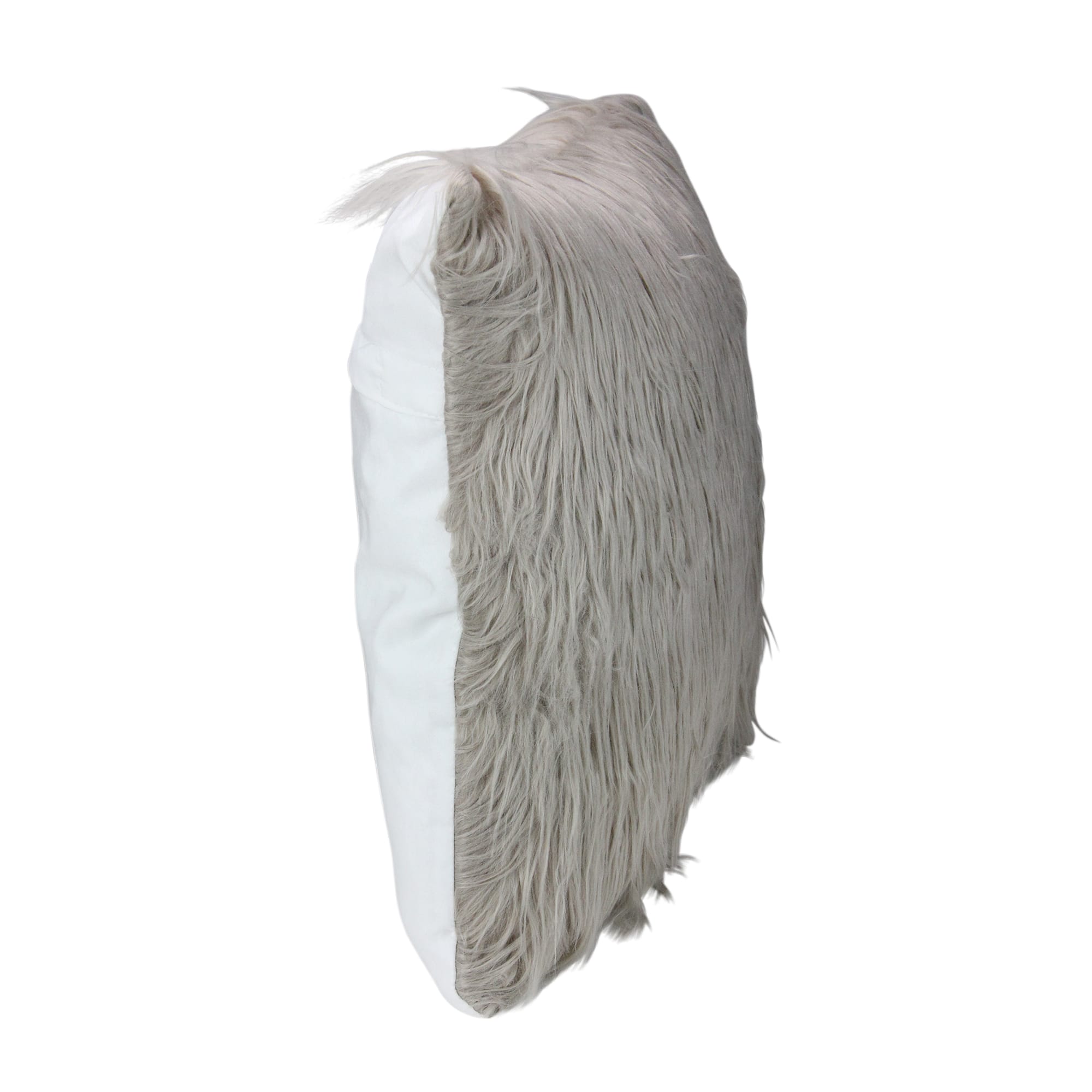 Beige & Taupe Faux Fur Square Throw Pillow With Suede Backing