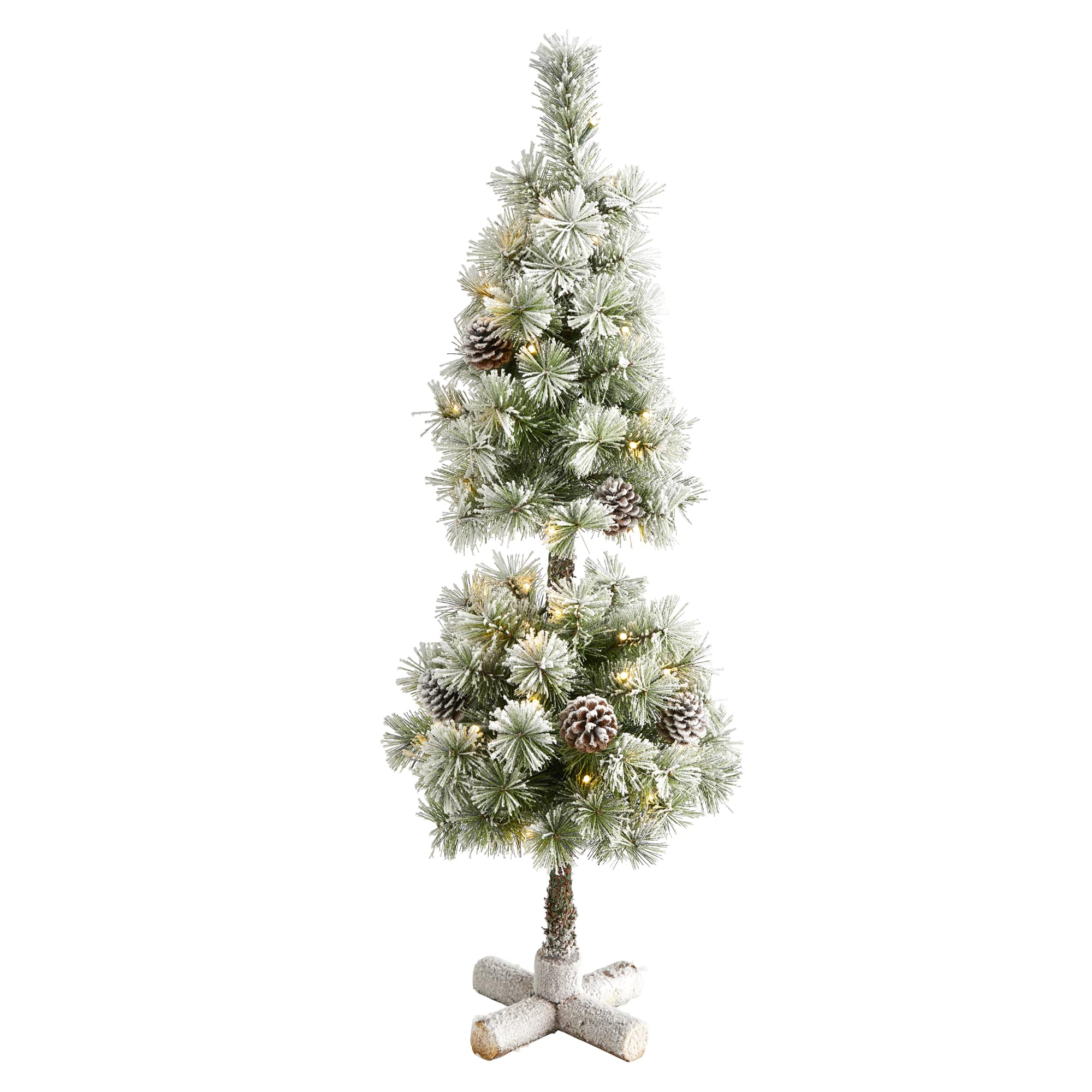 3ft. Pre-Lit Flocked Artificial Christmas Tree Topiary, Warm White LED Lights