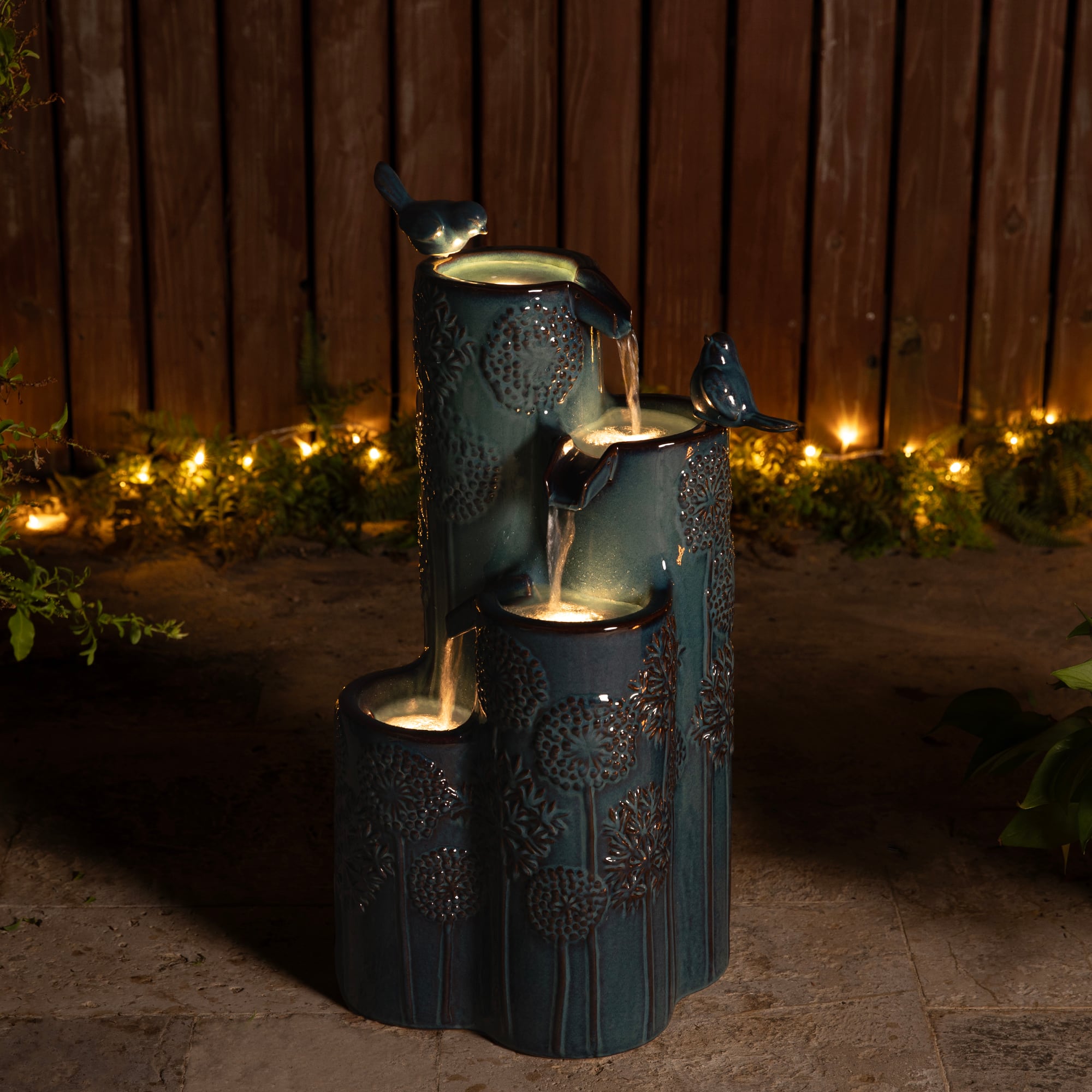 Glitzhome® 26.25" LED 4-Tier Dandelion Texture Vase-Shaped Outdoor Floor Fountain