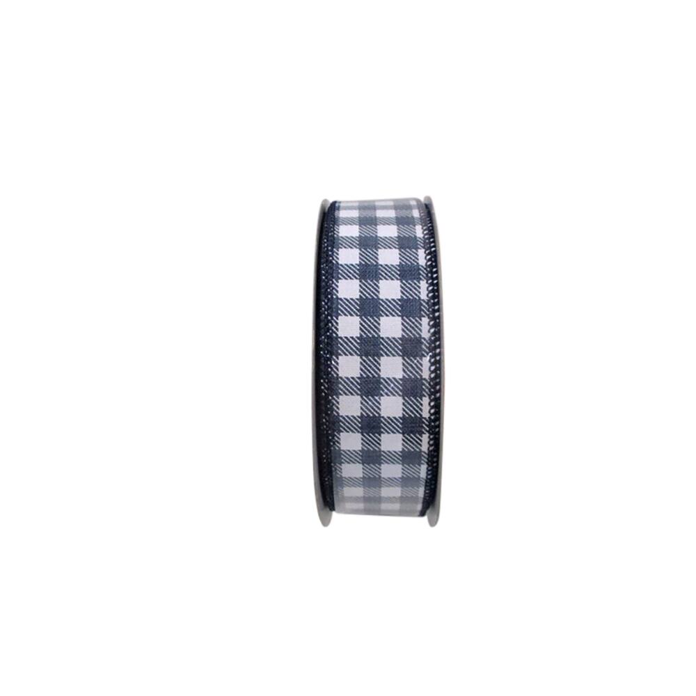 Reliant 1.5" x 20yd. Gingham Twill Print Linen Wired Ribbon