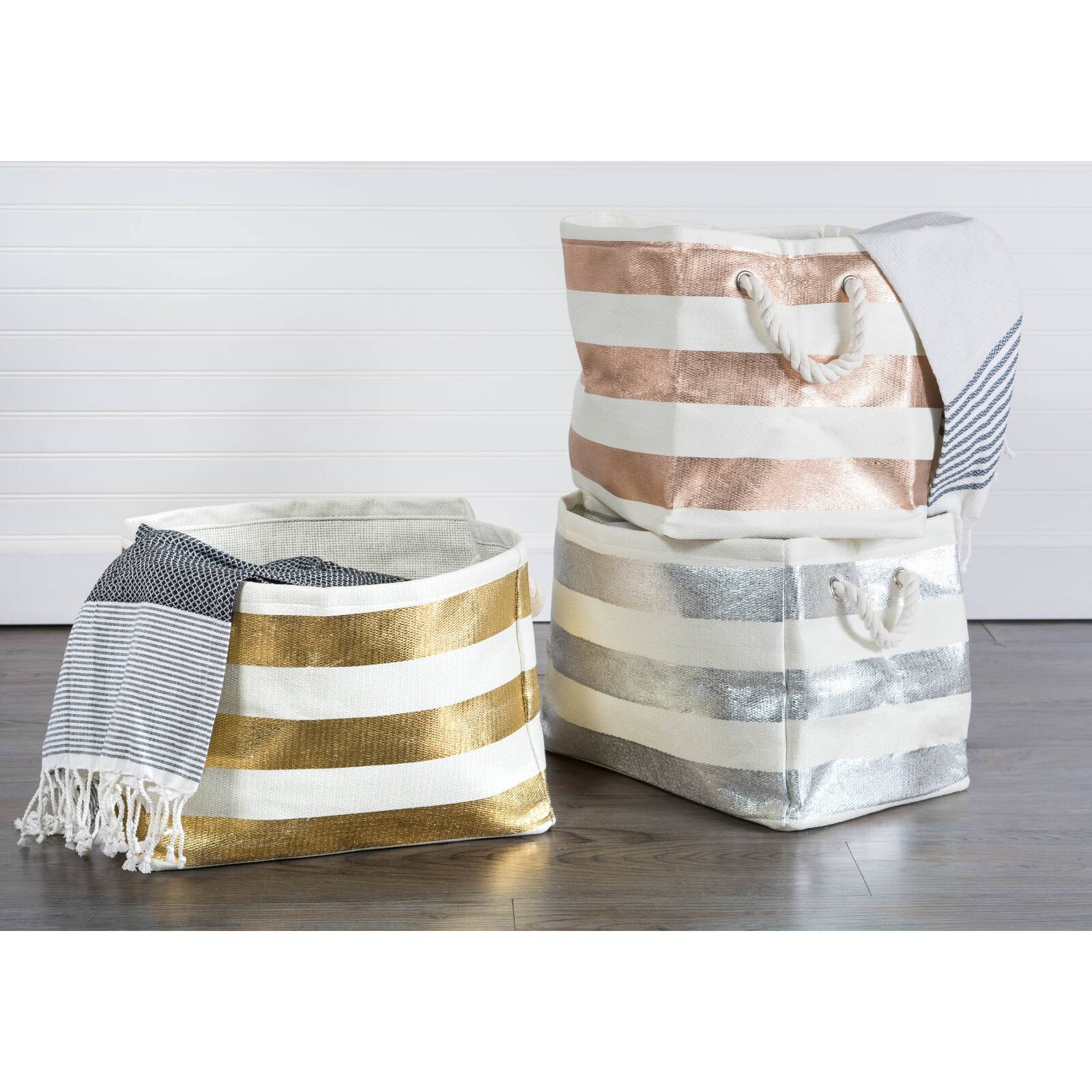 DII® Large Striped Rectangle Woven Paper Storage Basket