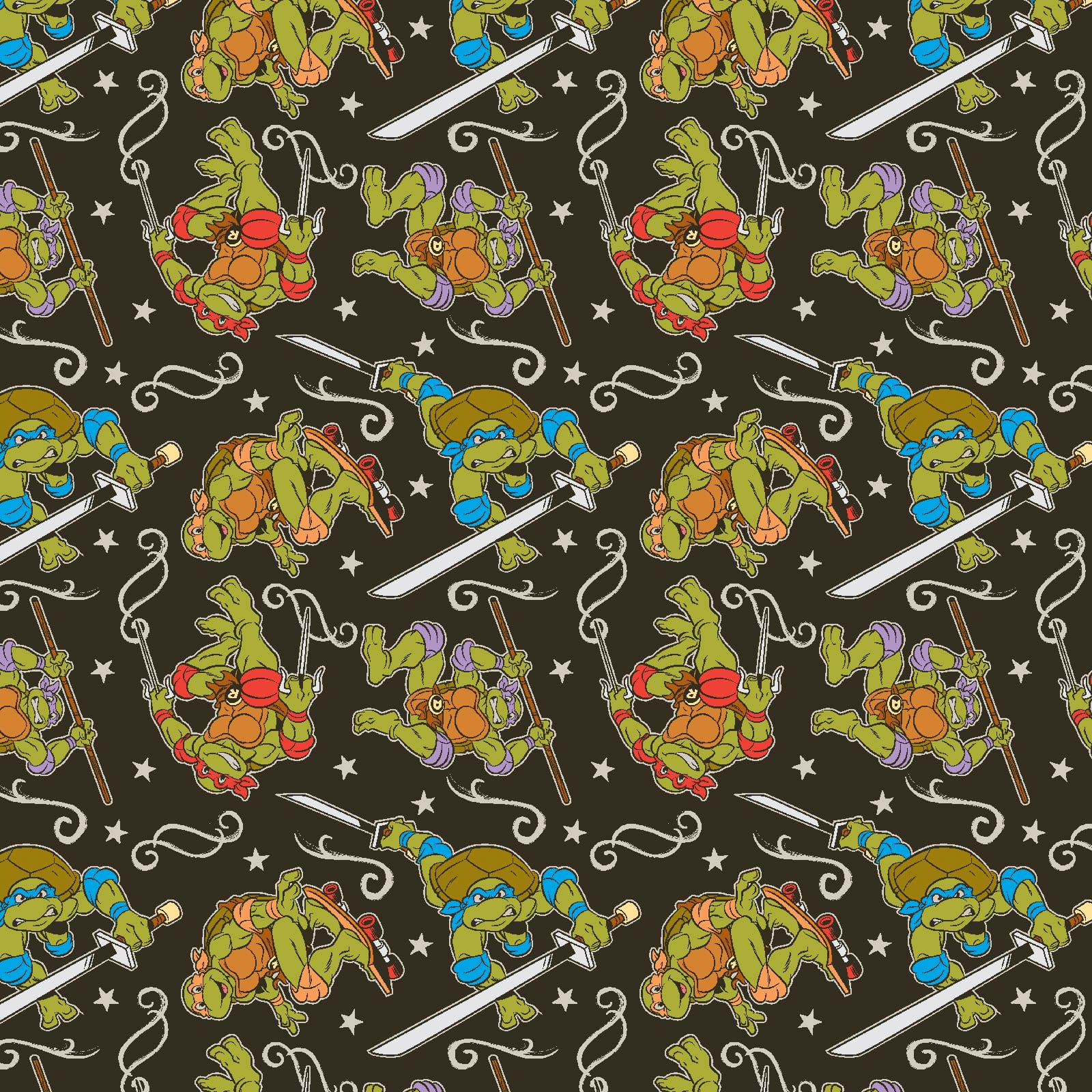 Nickelodeon TMNT Green & Black Turtle Action Cotton Fabric