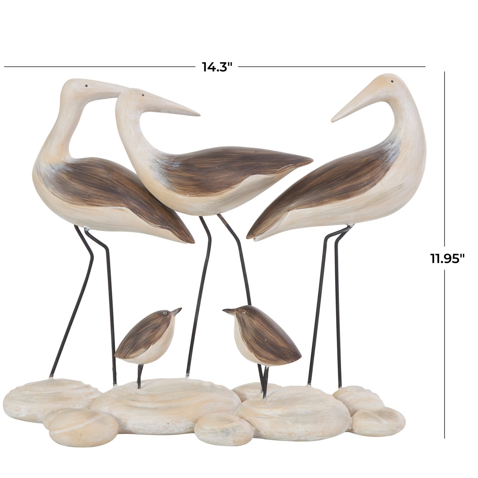 14" Brown Polystone Bird Family Sculpture with Cream Rock Base
