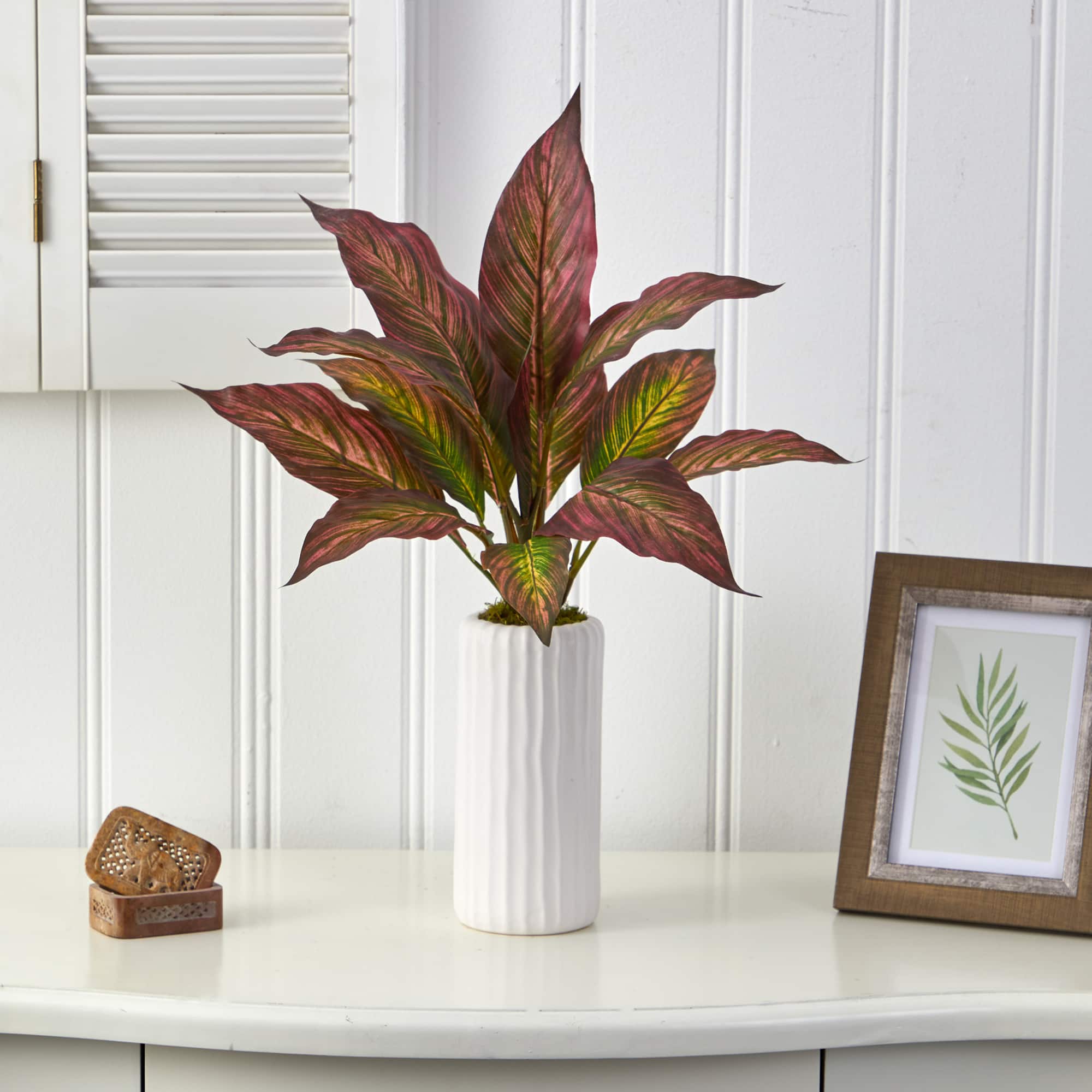 19" Musa Leaf Plant in White Planter