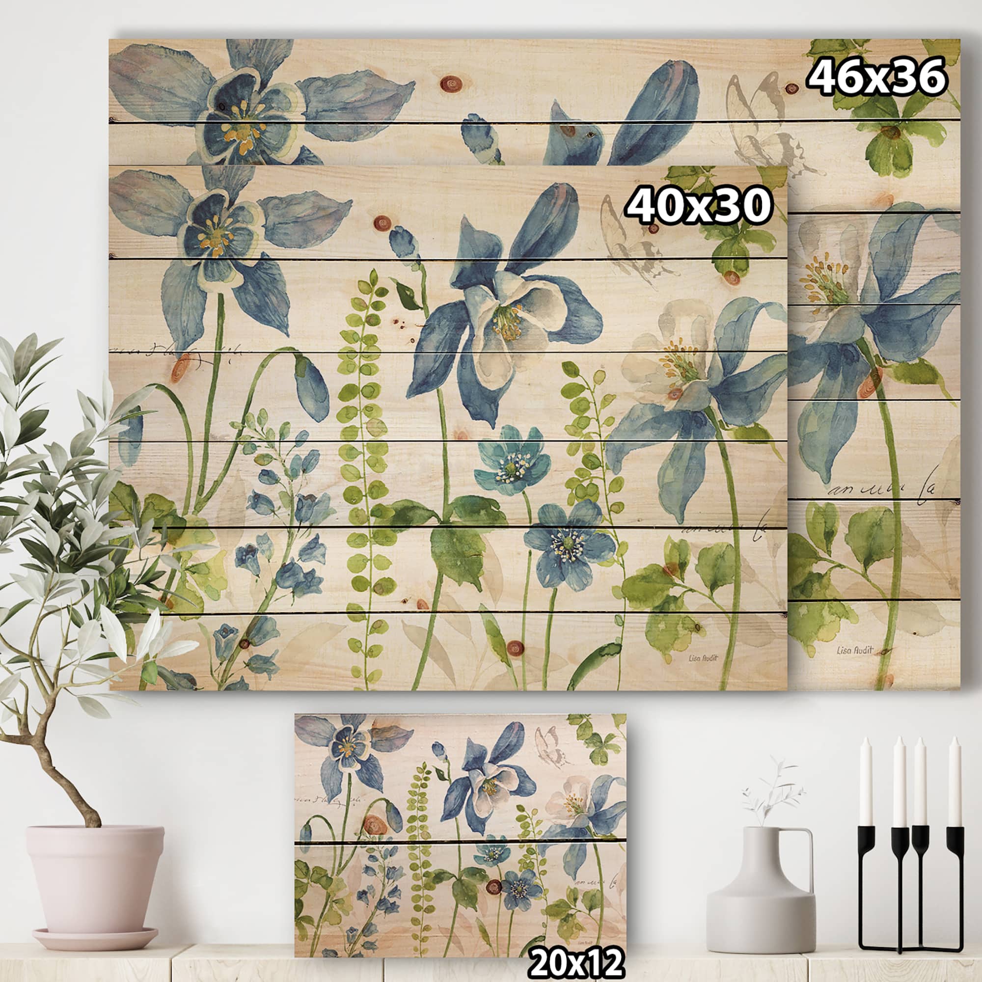 Designart - Bluebell and Columbine Wild Flowers with Butterfly