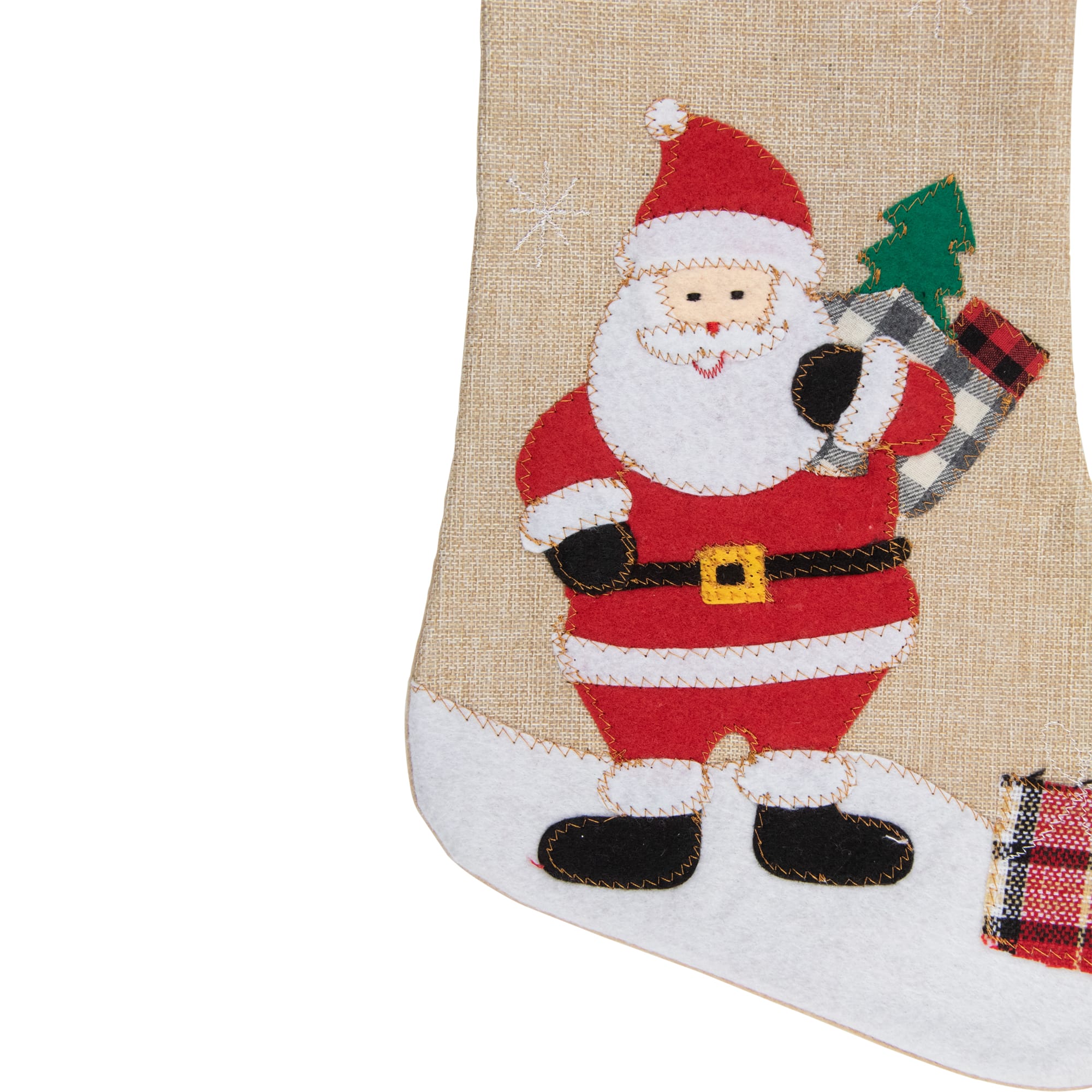 19" Beige & Red Burlap Santa Christmas Stocking
