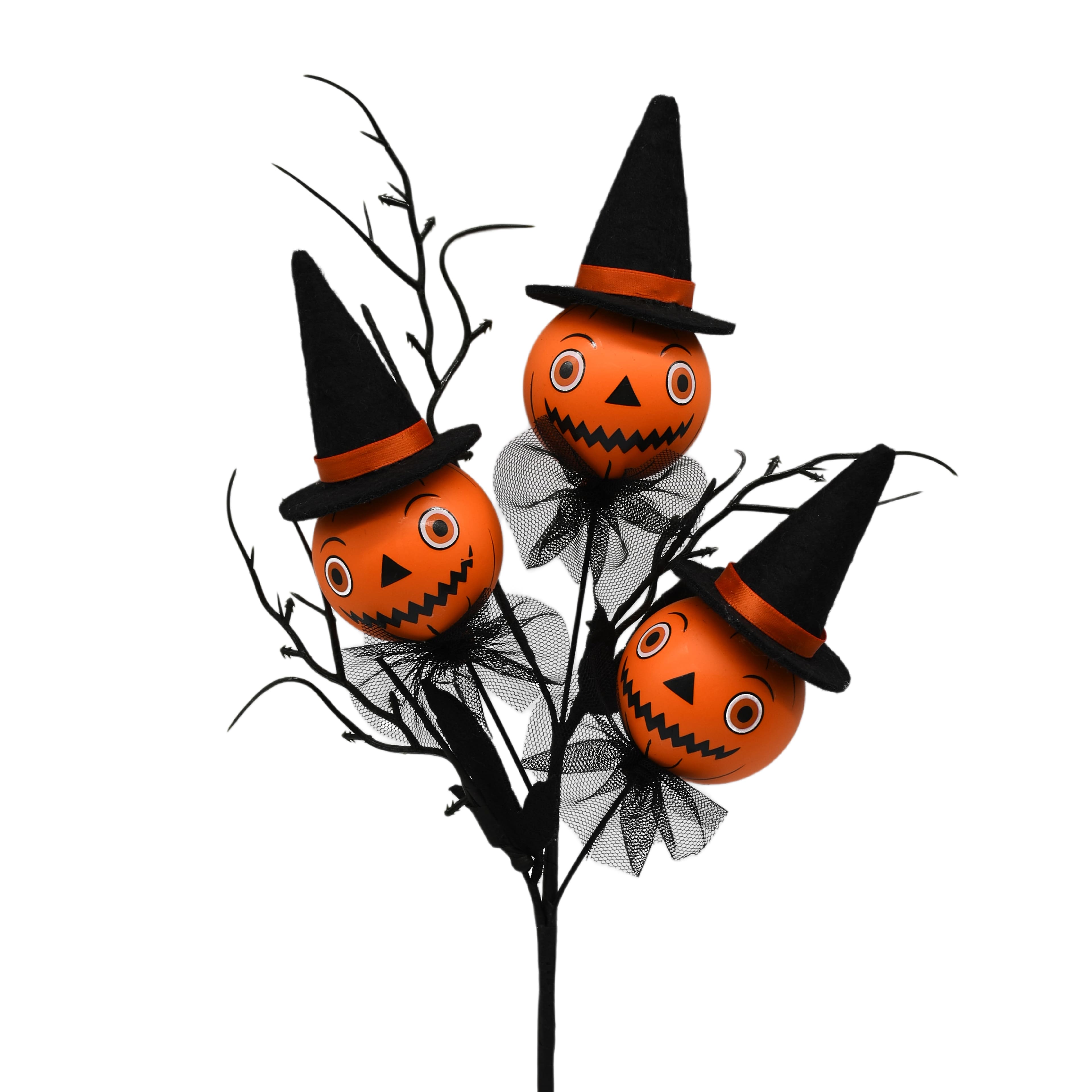 13.2" Orange & Black Jack-O'-Lantern with Witch Hat Pick by Ashland®