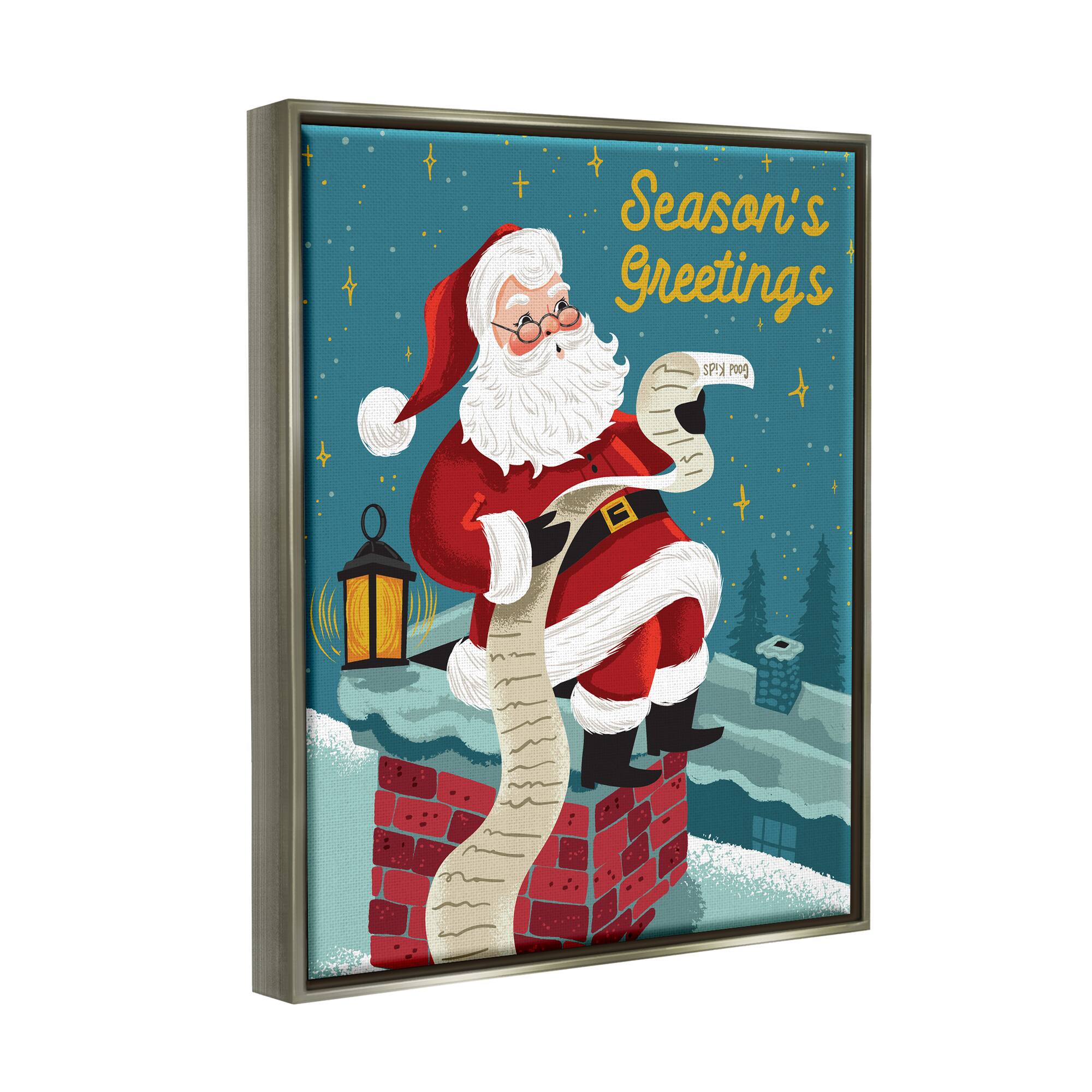 Stupell Industries Season's Greetings Santa's List Chimney Framed Floater Canvas Wall Art