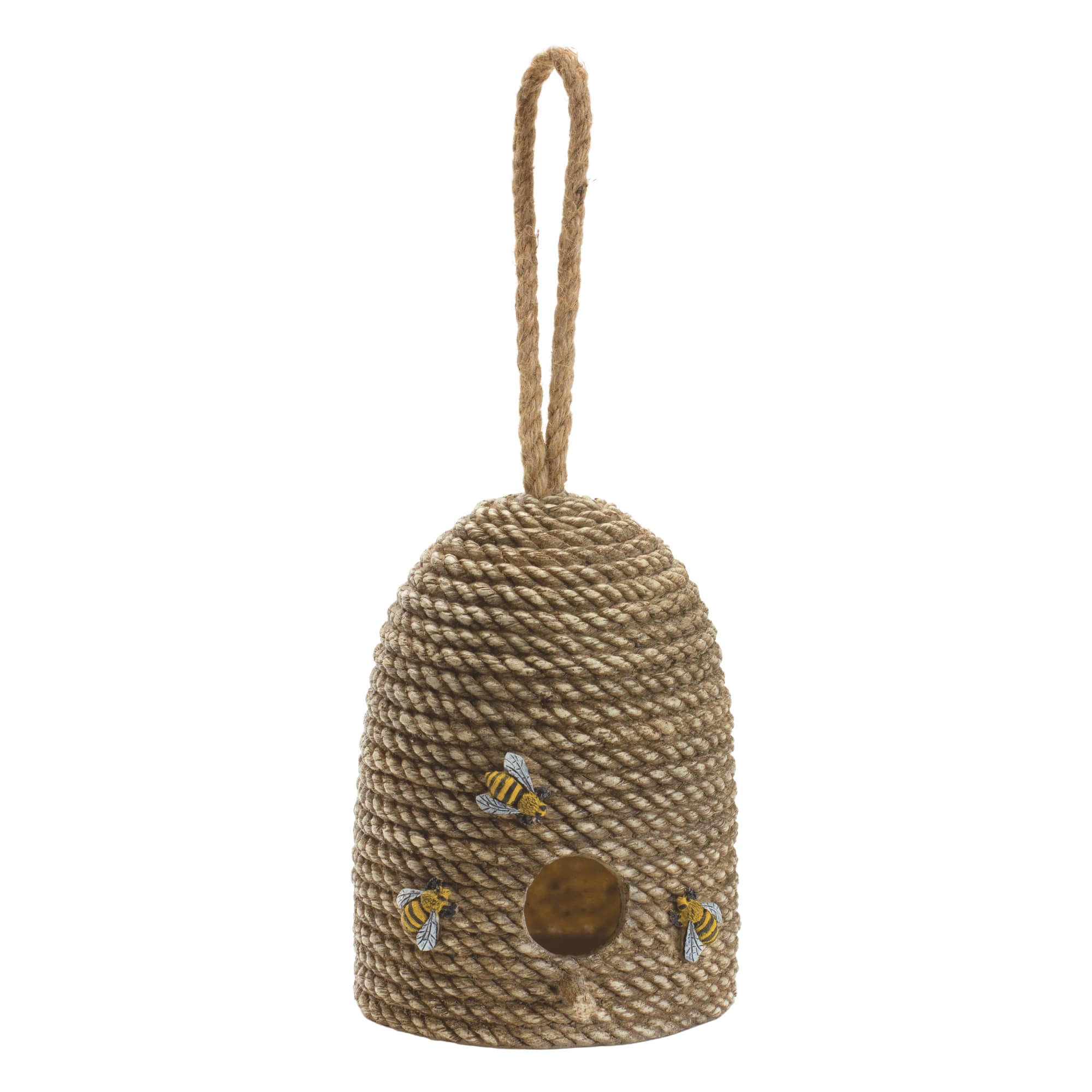 8.5" Hanging Bee Hive Bird House with Rope Accent