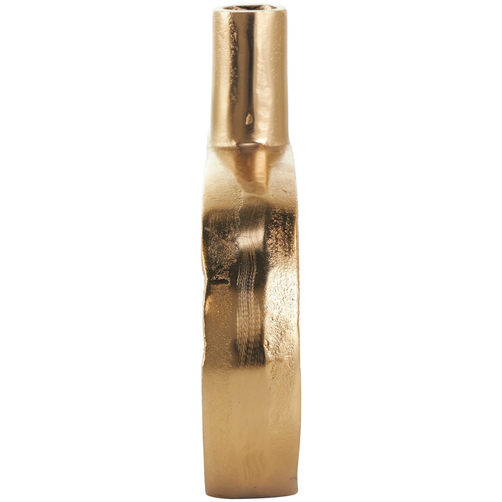 10" Gold Aluminum Geometric Circular Vase with Linear Etchings